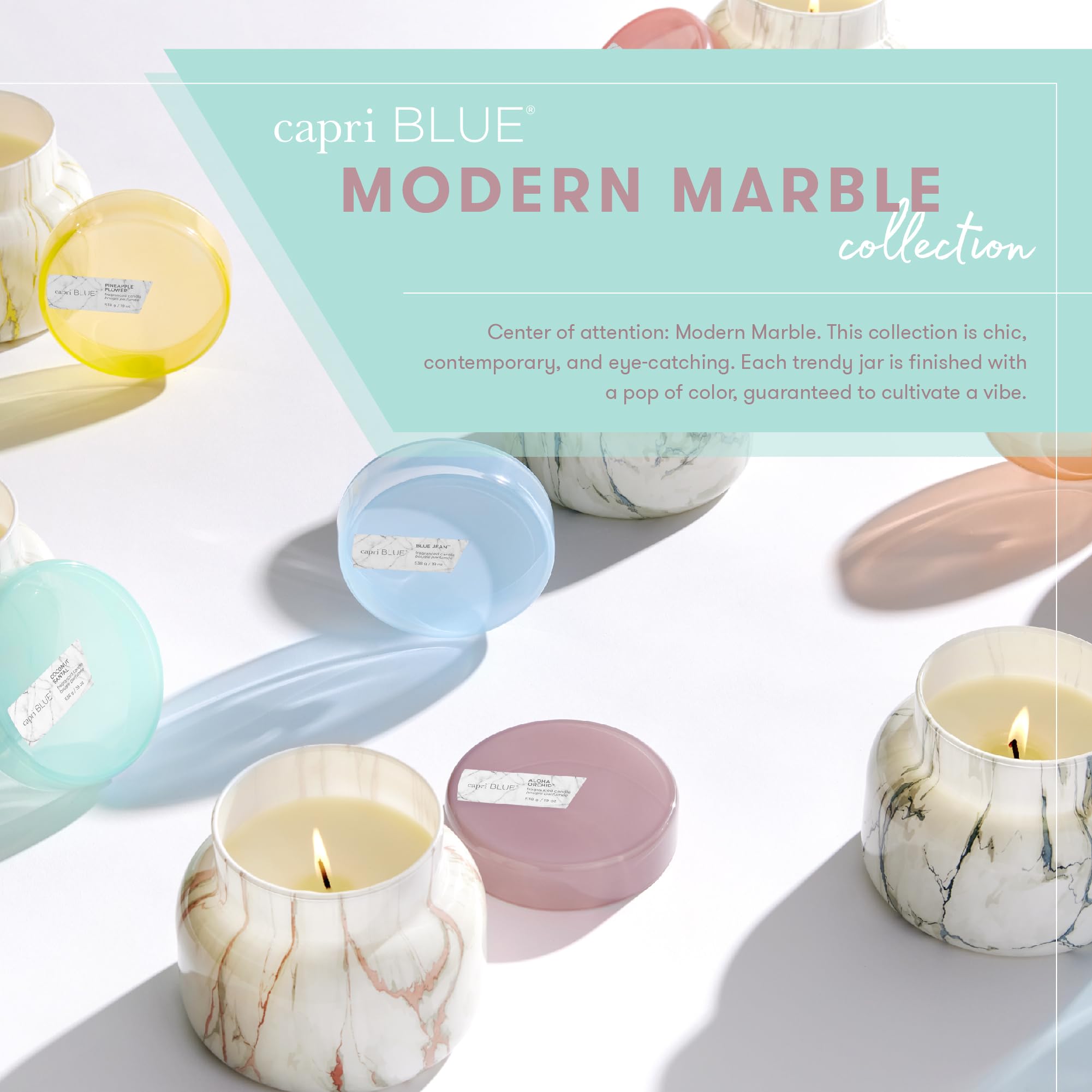 Capri Blue Modern Marble Jar Candles - Luxury Candles for Home Scented - Long Lasting Soy Wax Blend (Aloha Orchid, 8 oz)