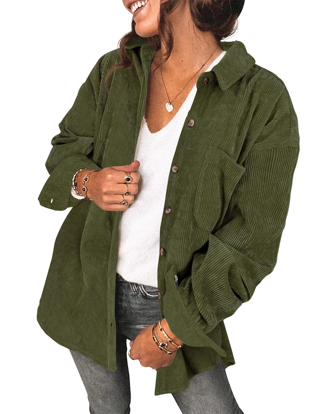 Saslax Women's Corduroy Shirt Shacket Jacket