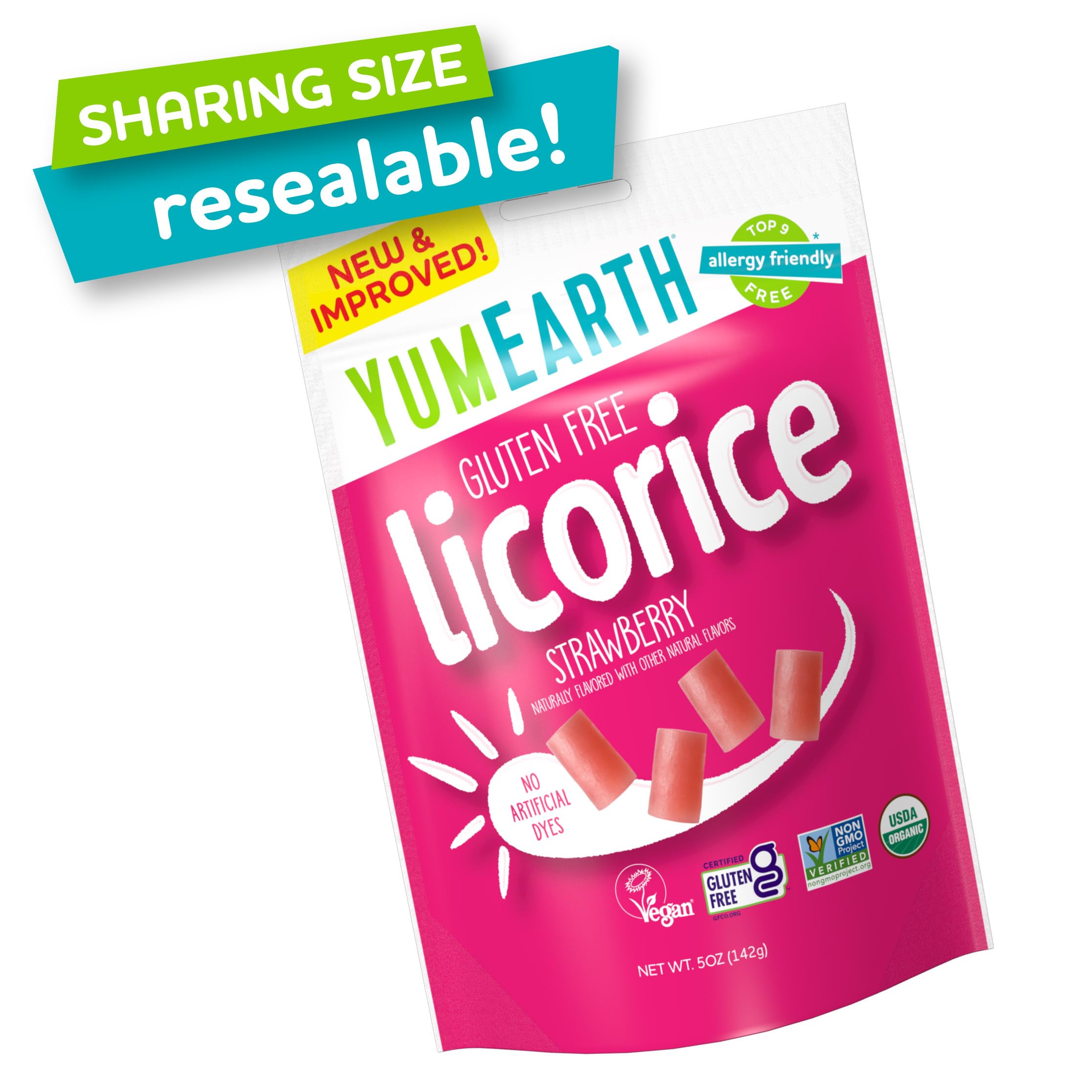 YumEarth Organic Gluten Free Licorice Snack Packs - Allergy Friendly, Gluten Free, Non-GMO, Vegan, No Artificial Dyes - 5 Ounce (Pack of 6) (Black)