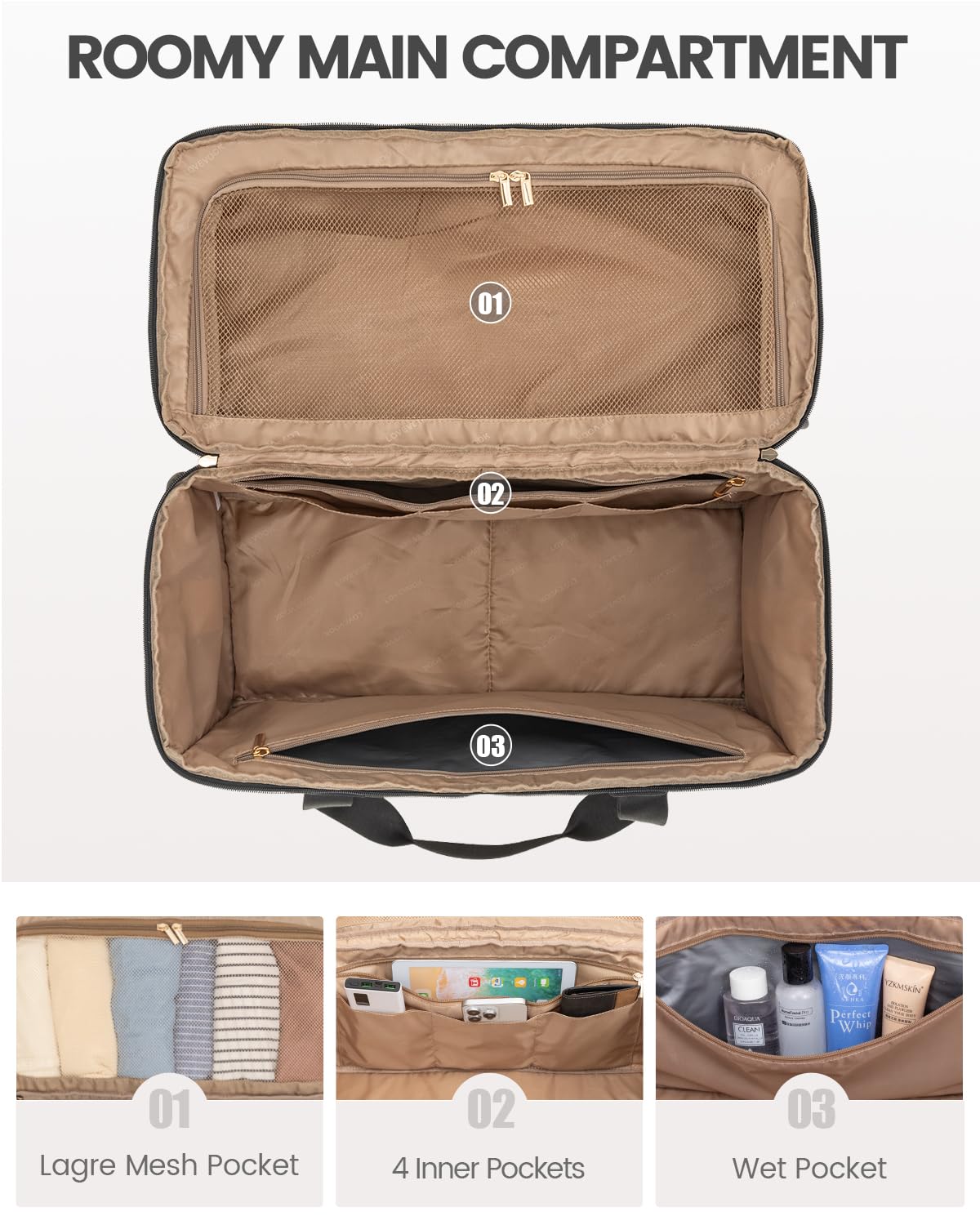 LOVEVOOK Travel Duffle Bag - Weekender & Overnight Bag with Toiletry & Wet Pocket, Carry-On Size, 3pc Set