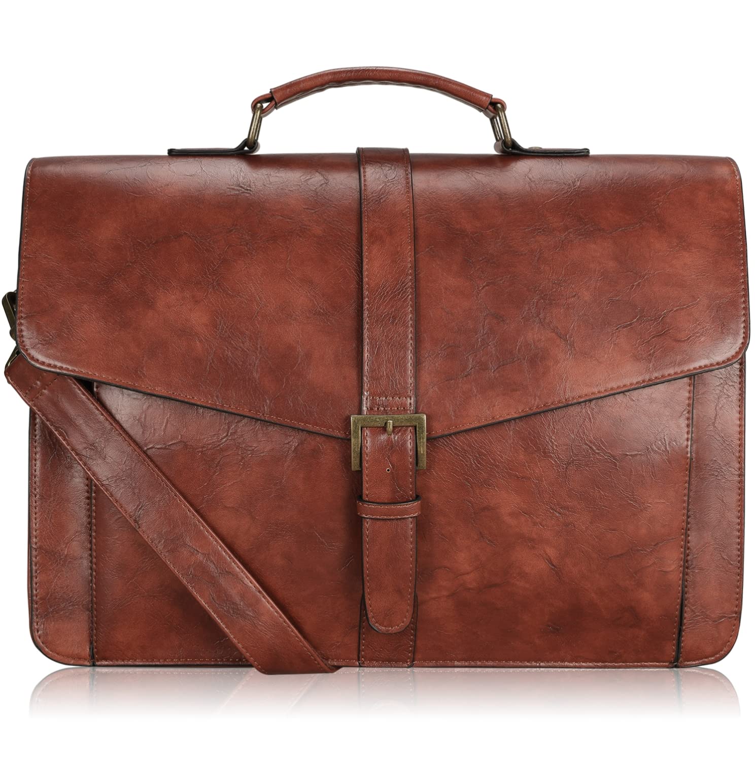 ESTARER Men's Leather Briefcase 15.6 Inch Laptop Computer Bag for Office/Business/Travel, Large Satchel Professional Pu Leather Messenger Shoulder Bag, Black
