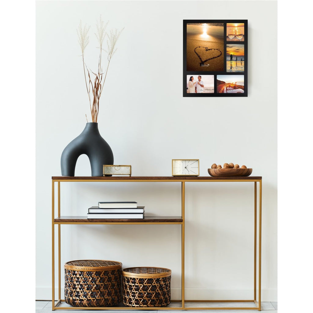 4x6 2-Opening Collage Frame Black Wood | Two 4x6 openings, shatter-resistant glass, tabletop & wall mount