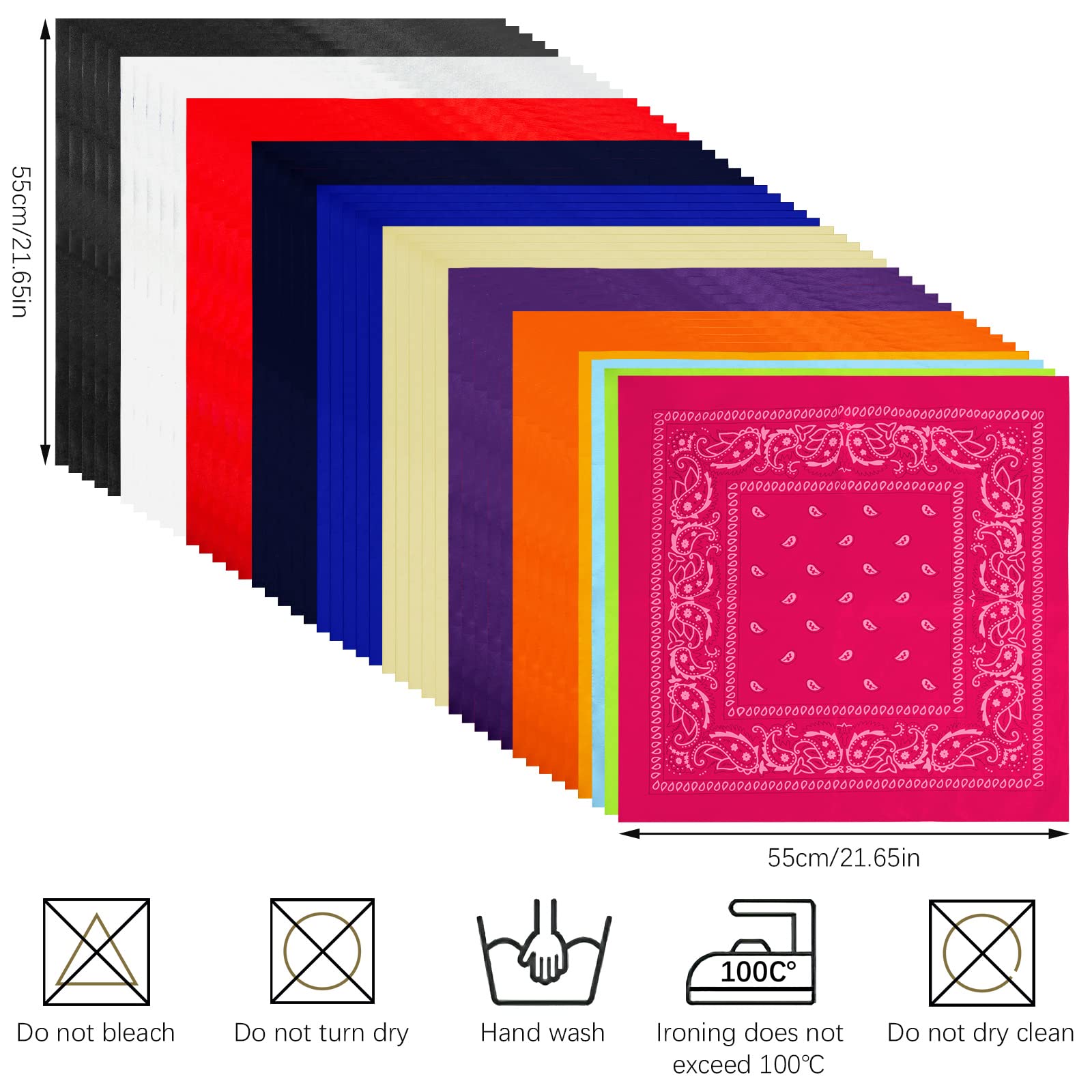 AURUZA 12-44pcs Bandanas for Men Women Paisley Large Bandana Black Red White Head Wrap Headbands Cowboy Handkerchief
