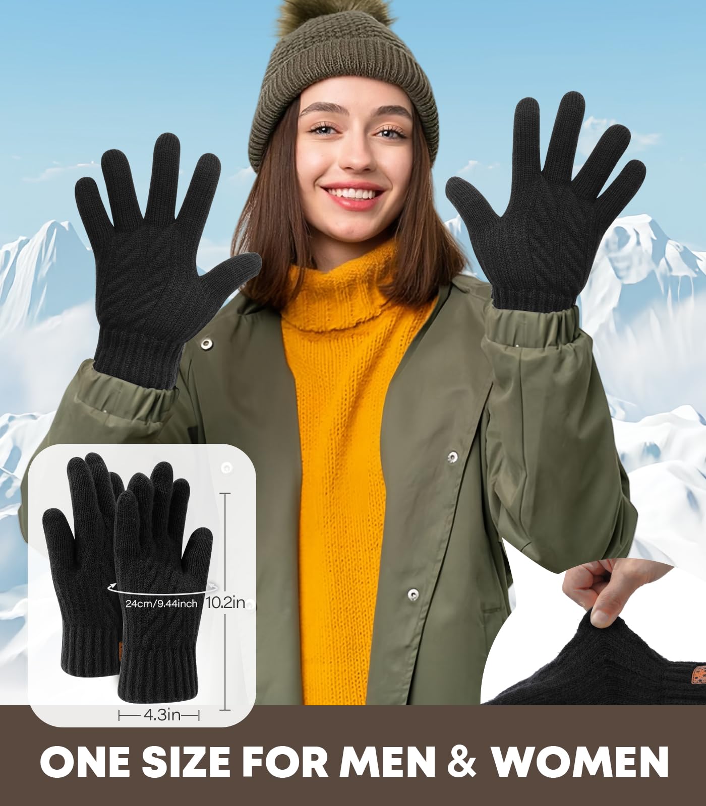 CHENMEI Winter Gloves for Men Women-Warm TouchScreen Cold Weather Gloves,Wool Knit Thermal Adults Gloves for Driving Texting