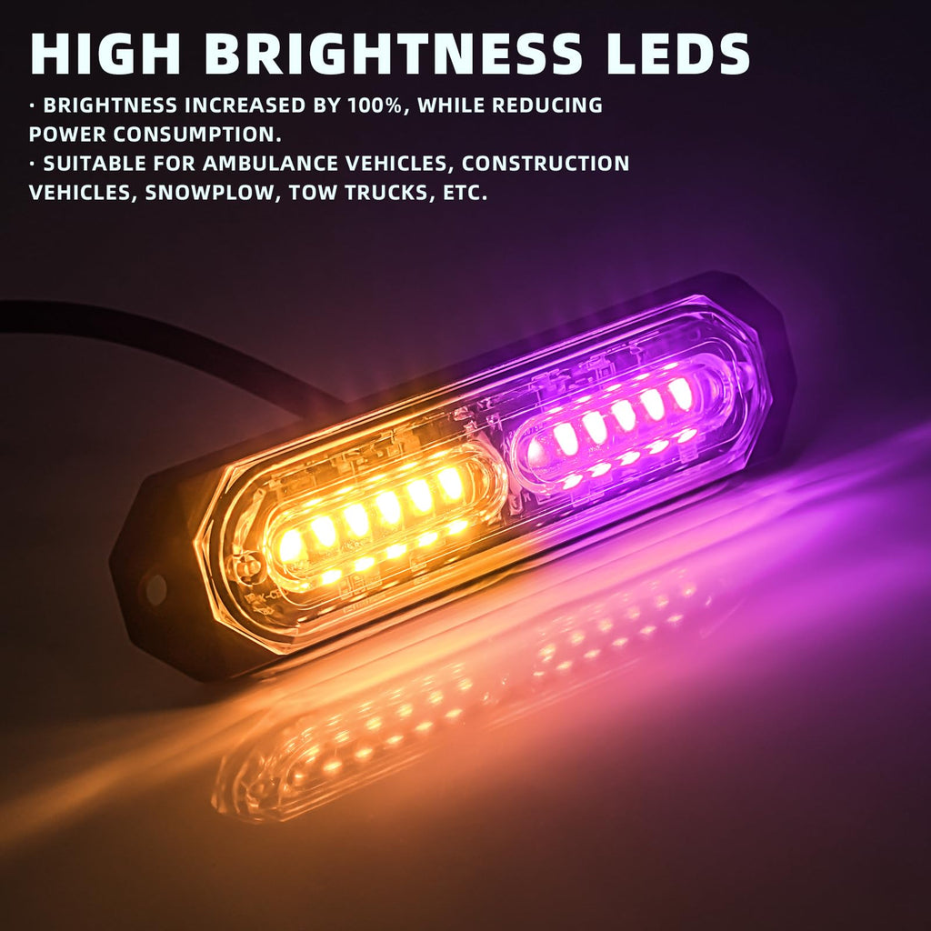 8-Pcs 12 LED Sync Feature Emergency Strobe Grille Lights Ultra Slim Surface Mount Hazard Warning Flashing Light Bar for Firefighter/Construction/Police/Trucks/Vehicles/Car/SUV (Amber/White)