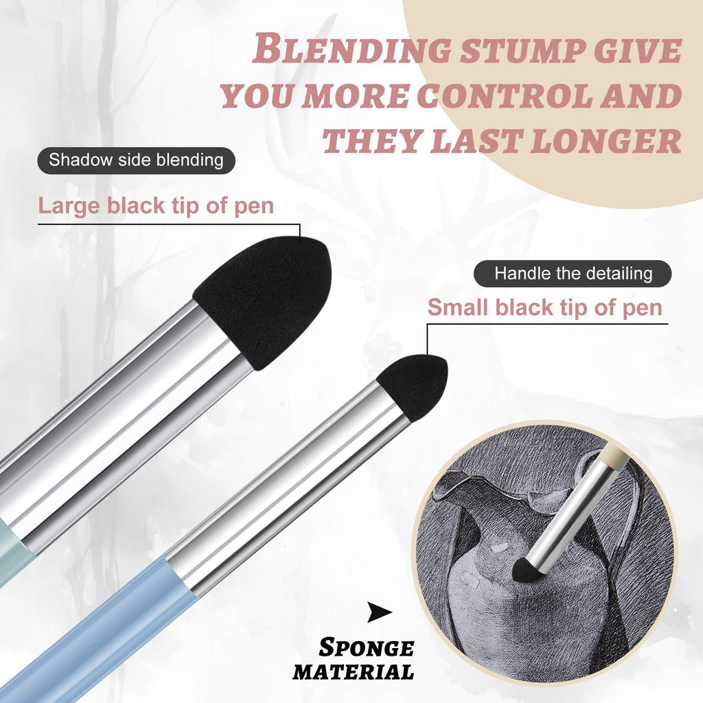 Kosiz 12 Pcs Blending Sponge Pen Double Headed Rub and Buff Washable Sketch Rubbing Sponge Brush Wipe Reusable Blending Stump Drawing Art Blenders for Artist Highlight Shadow Detail Tool (Blue)