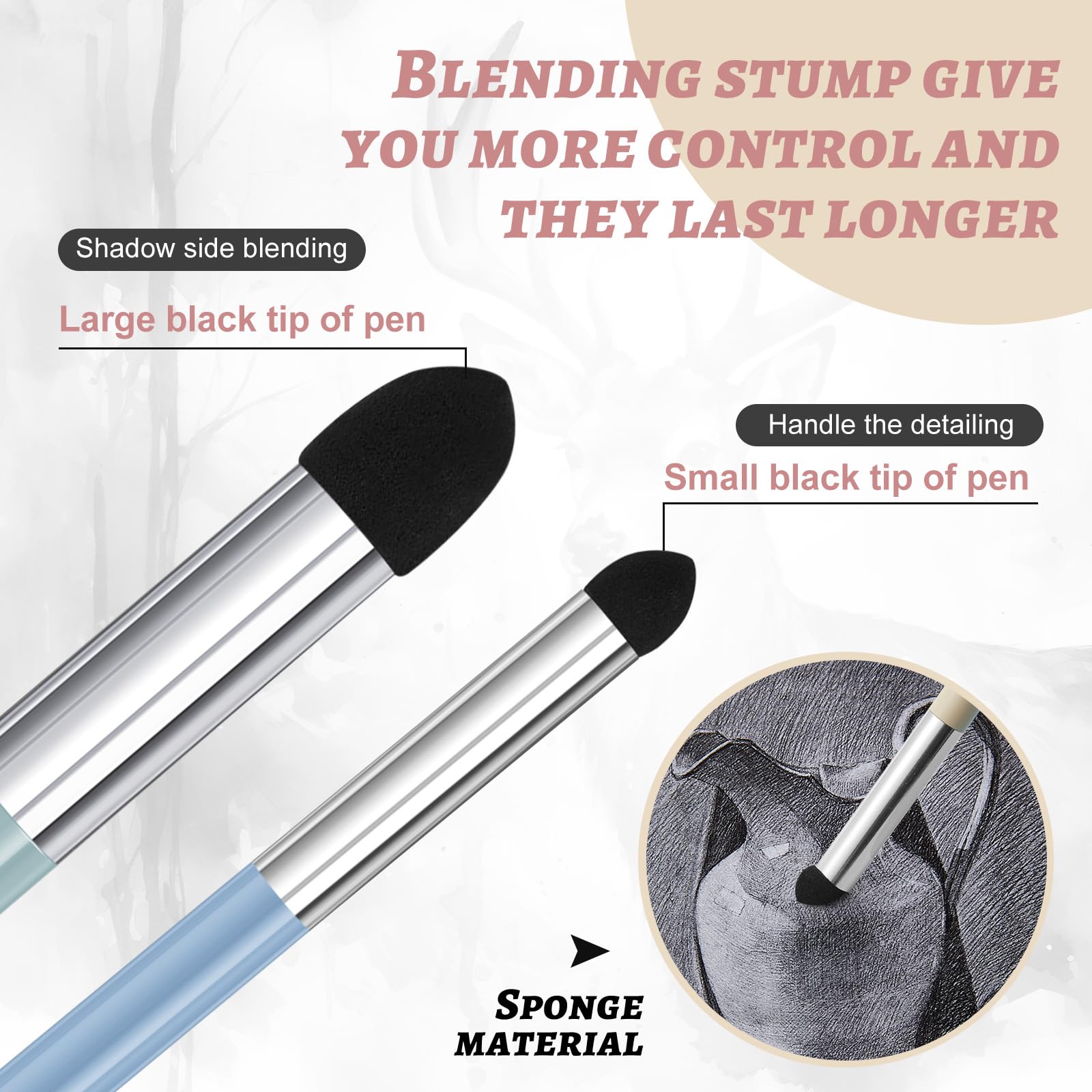 Kosiz 12 Pcs Blending Sponge Pen Double Headed Rub and Buff Washable Sketch Rubbing Sponge Brush Wipe Reusable Blending Stump Drawing Art Blenders for Artist Highlight Shadow Detail Tool (Blue)