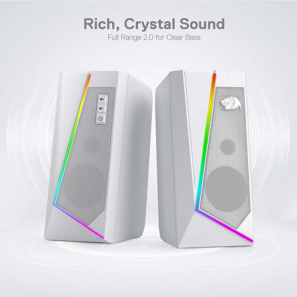 Redragon GS520 RGB Desktop Speakers, 2.0 Channel PC Computer Stereo Speaker with 6 Colorful LED Modes, Enhanced Sound and Easy-Access Volume Control, USB Powered w/ 3.5mm Cable