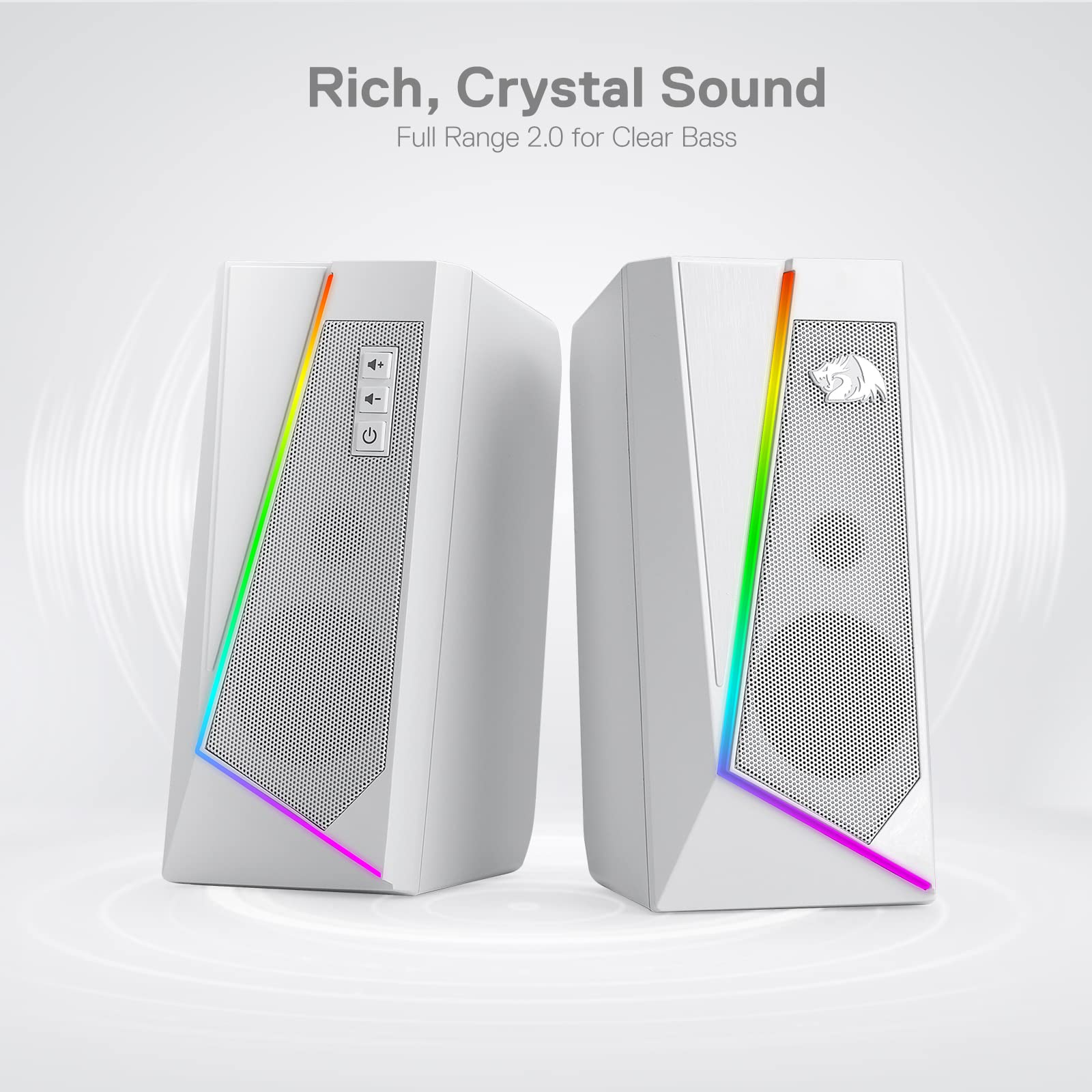Redragon GS520 RGB Desktop Speakers, 2.0 Channel PC Computer Stereo Speaker with 6 Colorful LED Modes, Enhanced Sound and Easy-Access Volume Control, USB Powered w/ 3.5mm Cable