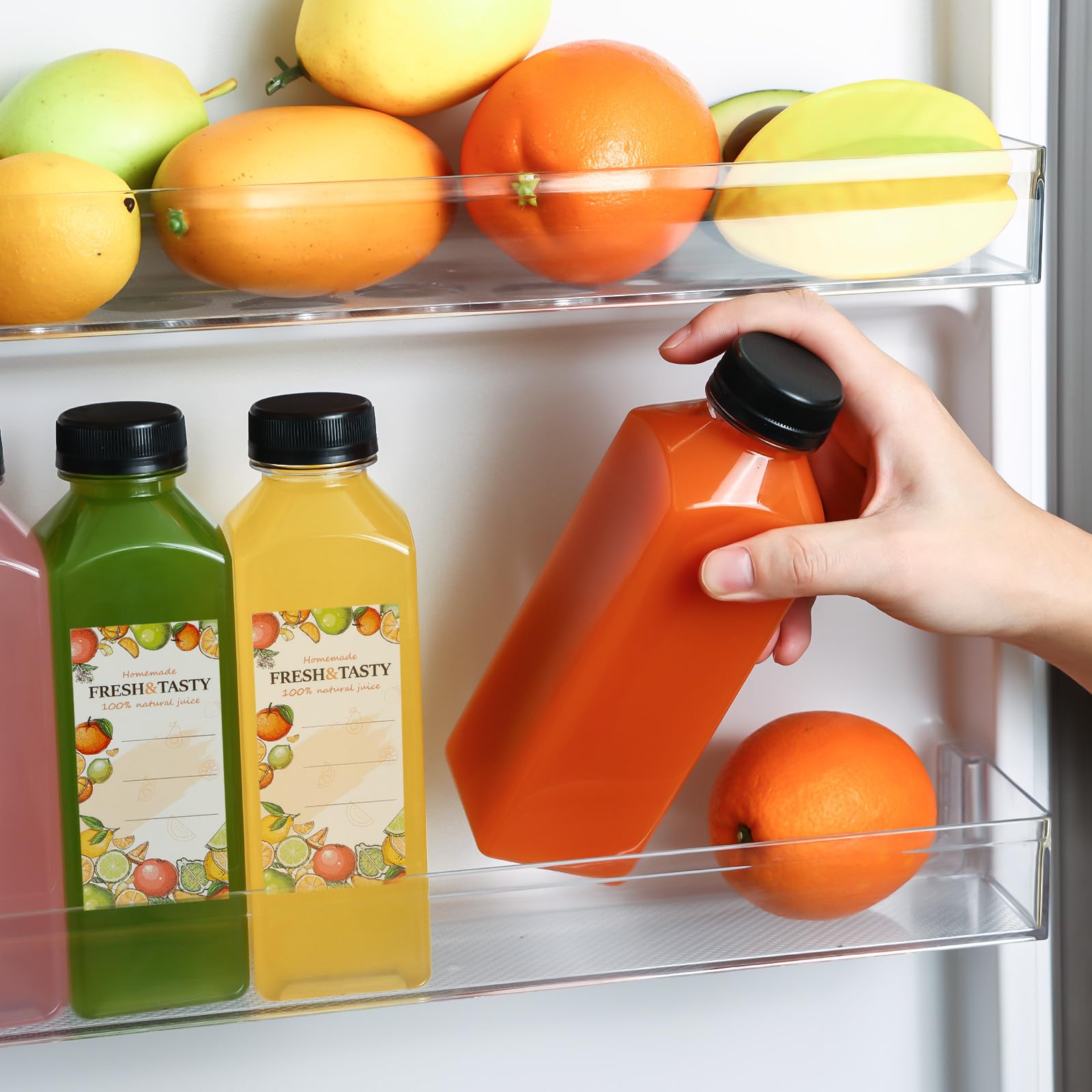 TOMNK 45pcs 2oz Plastic Shot Juice Bottles with Caps, Ginger Shot Bottles, Reusable Clear Bulk Beverage Containers for Ginger Shot, Juice, Milk, and Other Beverages