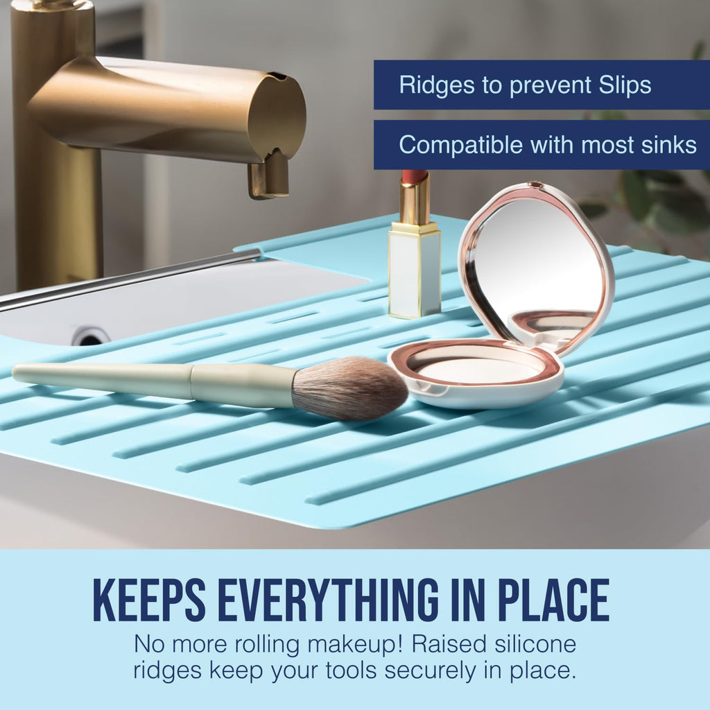 Maplefield Bathroom Sink Cover for Counter Space, Heat Resistant Silicone Sink Mat for Your Beauty Routine, Small Bathroom Space Saver Sink Cover for Makeup (Beige Large, 22" x 15" x 2" Inches)