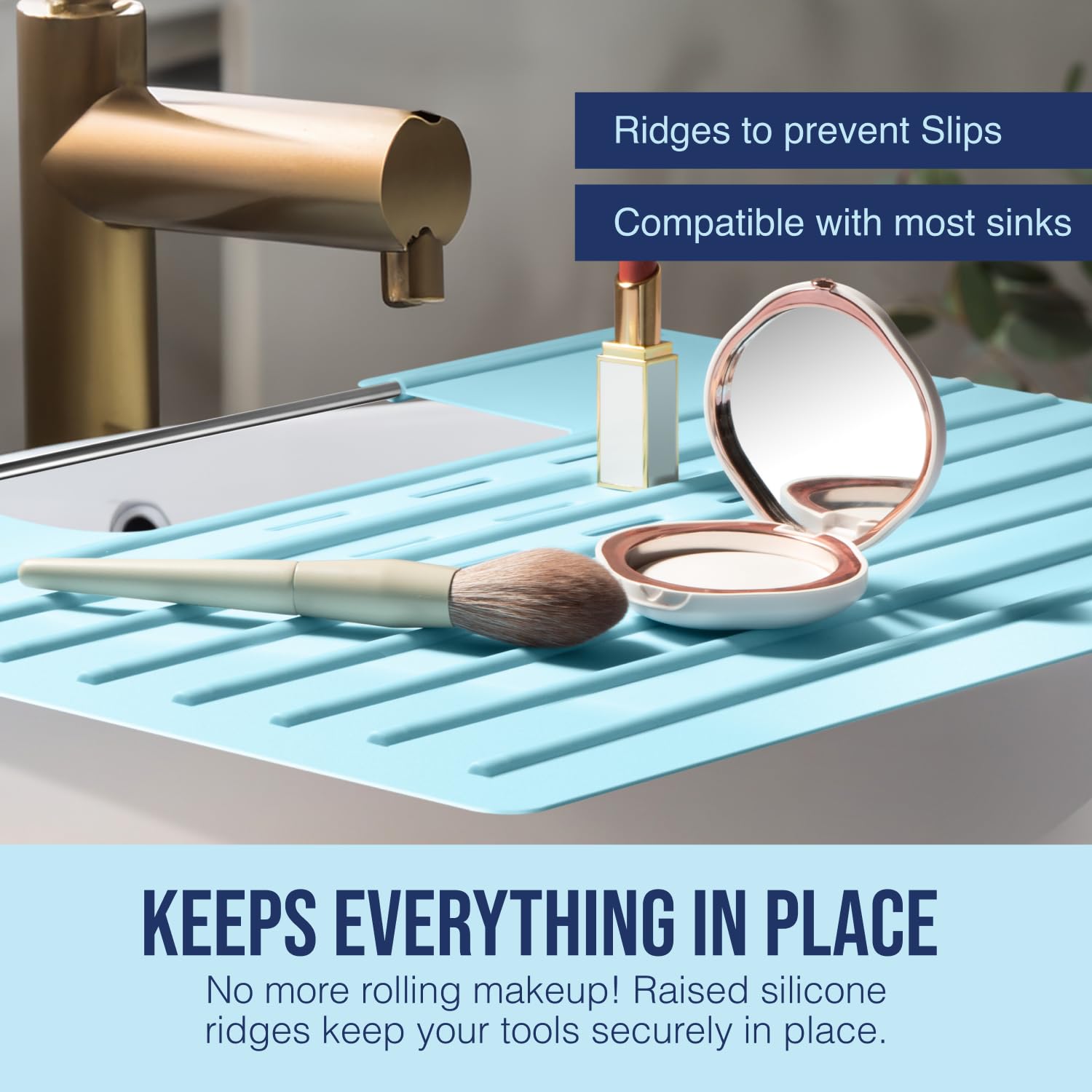 Maplefield Bathroom Sink Cover for Counter Space, Heat Resistant Silicone Sink Mat for Your Beauty Routine, Small Bathroom Space Saver Sink Cover for Makeup (Beige Large, 22" x 15" x 2" Inches)