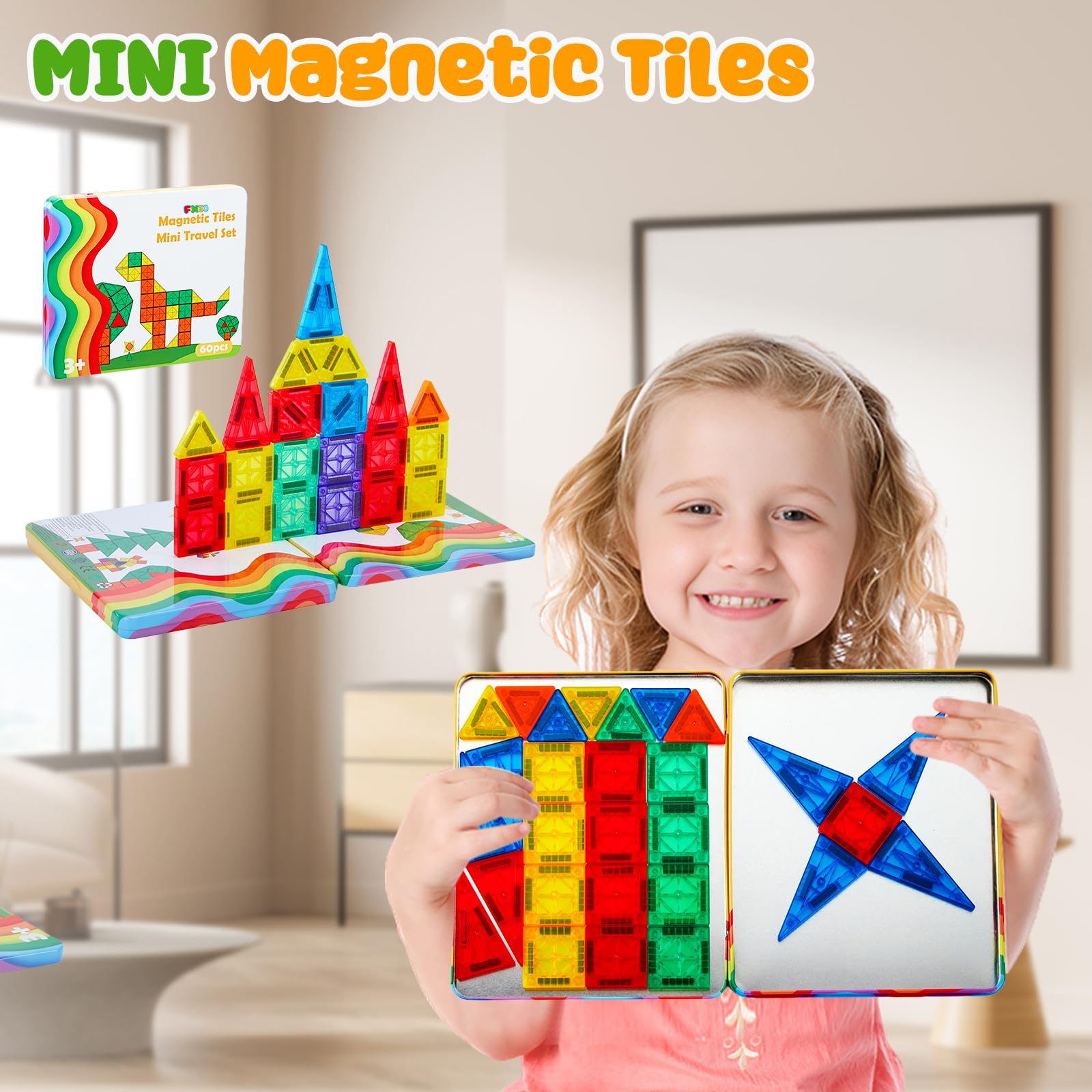 FNJO Magnetic Tiles, 110PCS Magnet Building Set, Magnetic Building Blocks, Construction STEM Learning and Playing Toys for Kids, Montessori Toy for Preschool Boys Girls
