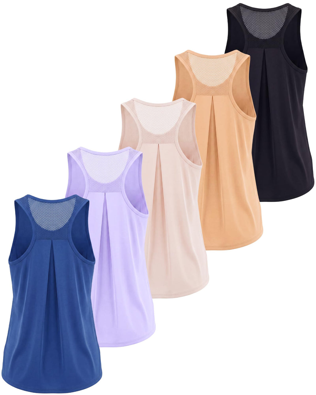 Real Essentials 5 Pack: Women's Racerback Athletic Tank Top Mesh Back Dry-Fit Sleeveless Shirt for Workout Running Gym (Plus)