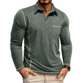 Men's Casual Long Sleeve Polo Shirts Collared Button Cotton T-Shirt Classic Stylish Golf Shirt with Pocket