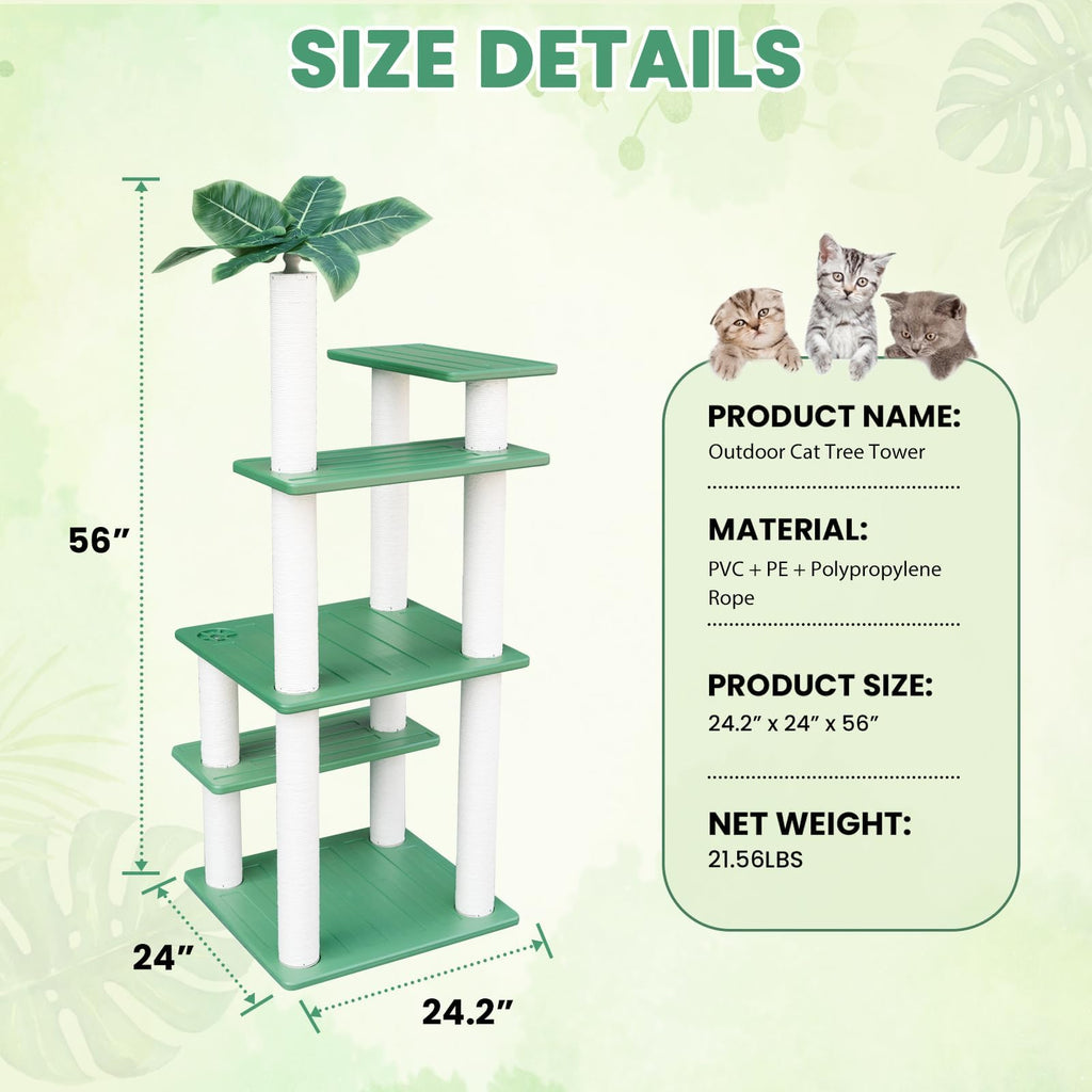 Tall Cat Tree for Outdoor and Indoor Cats, Weatherproof Large Outdoor Cat Tree Tower with Scratching Posts