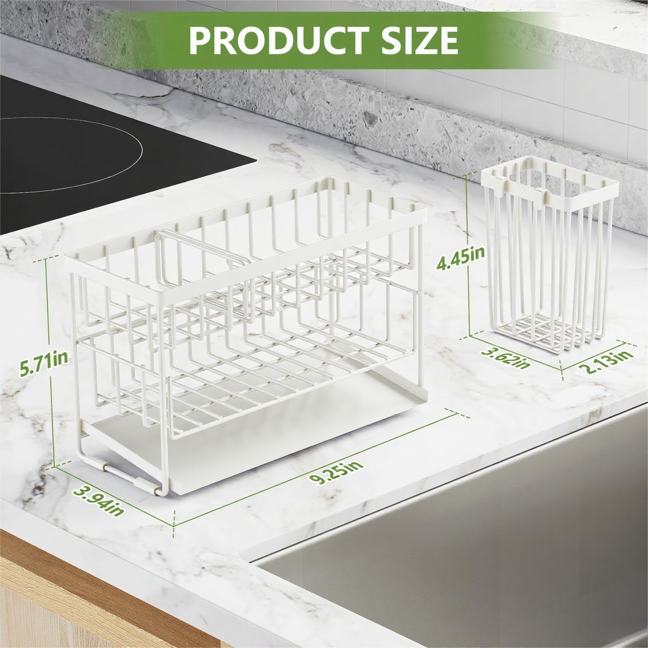 Cisily 2-Tier Kitchen Sink Caddy Organzier Rack with Dish Brush Sponge Holder | Kitchen Sink Countertop Organization Storage,Home Decor Accessories Essentials Stainless Steel