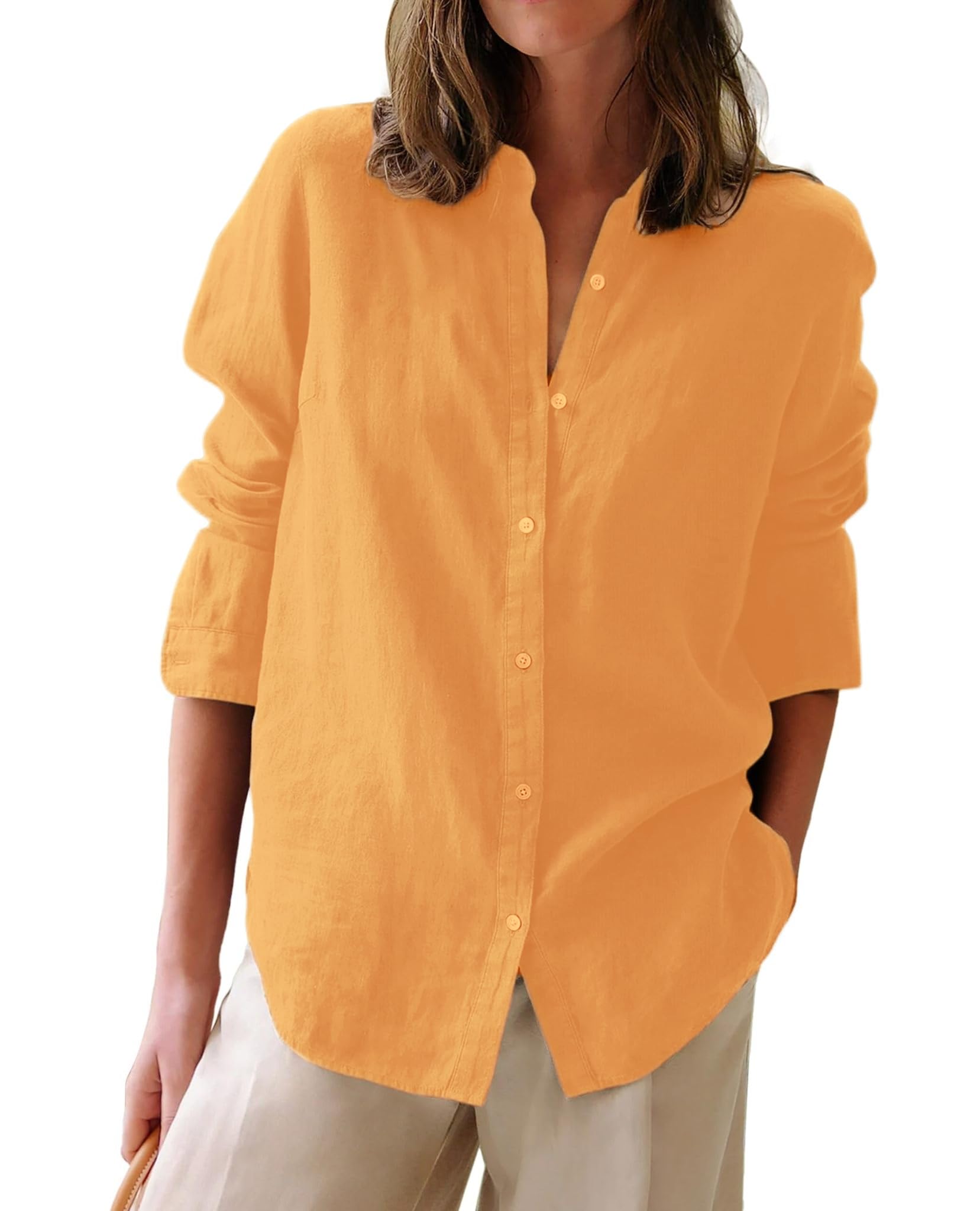 Button Down Shirts for Women Cotton Oxford Shirts Long Sleeve Dress Shirts Collared Blouses Work Casual Solid Tunic Tops