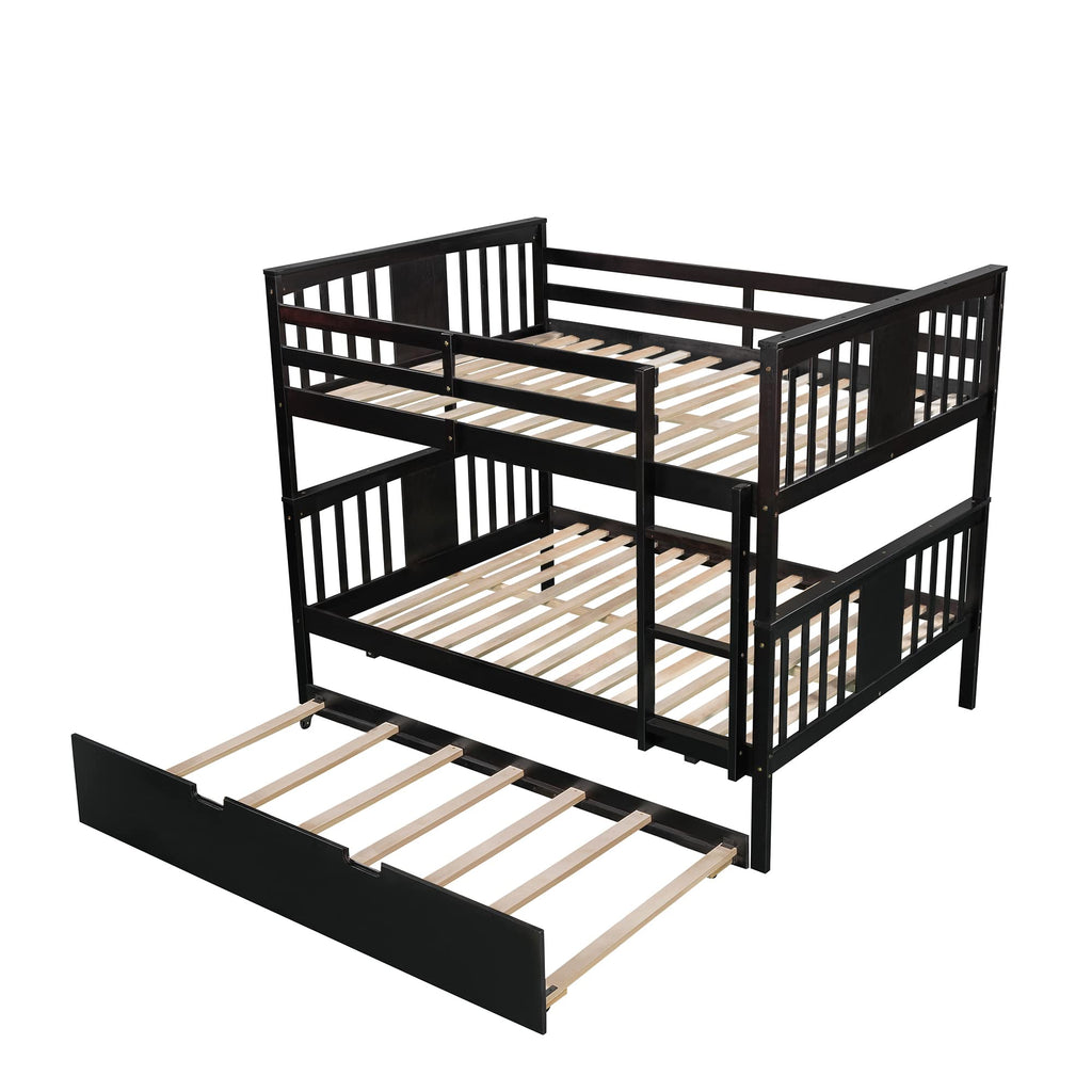 Merax Full Over Full Bunk Bed Convertible to Two Separate Beds, Solid Pine Wood Frame with Safety Guardrail & Headboard, Sturdy Durable Design, for Teens, Espresso