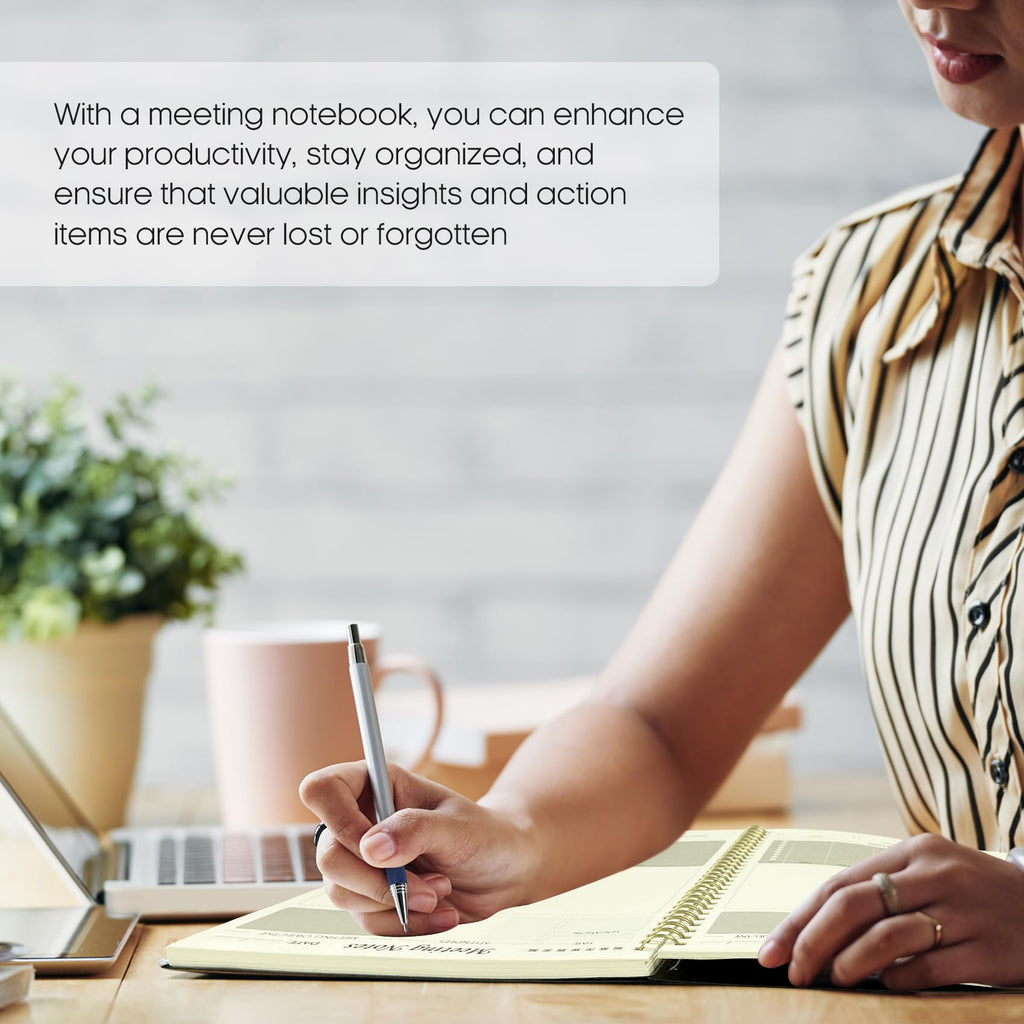 Meeting Notebook for Work Organization - Work Planner Notebook with Action Items, Agenda Planner for Note Taking, 160 Pages (6.9" X 9.9") Project Organizer for Men & Women - Pink