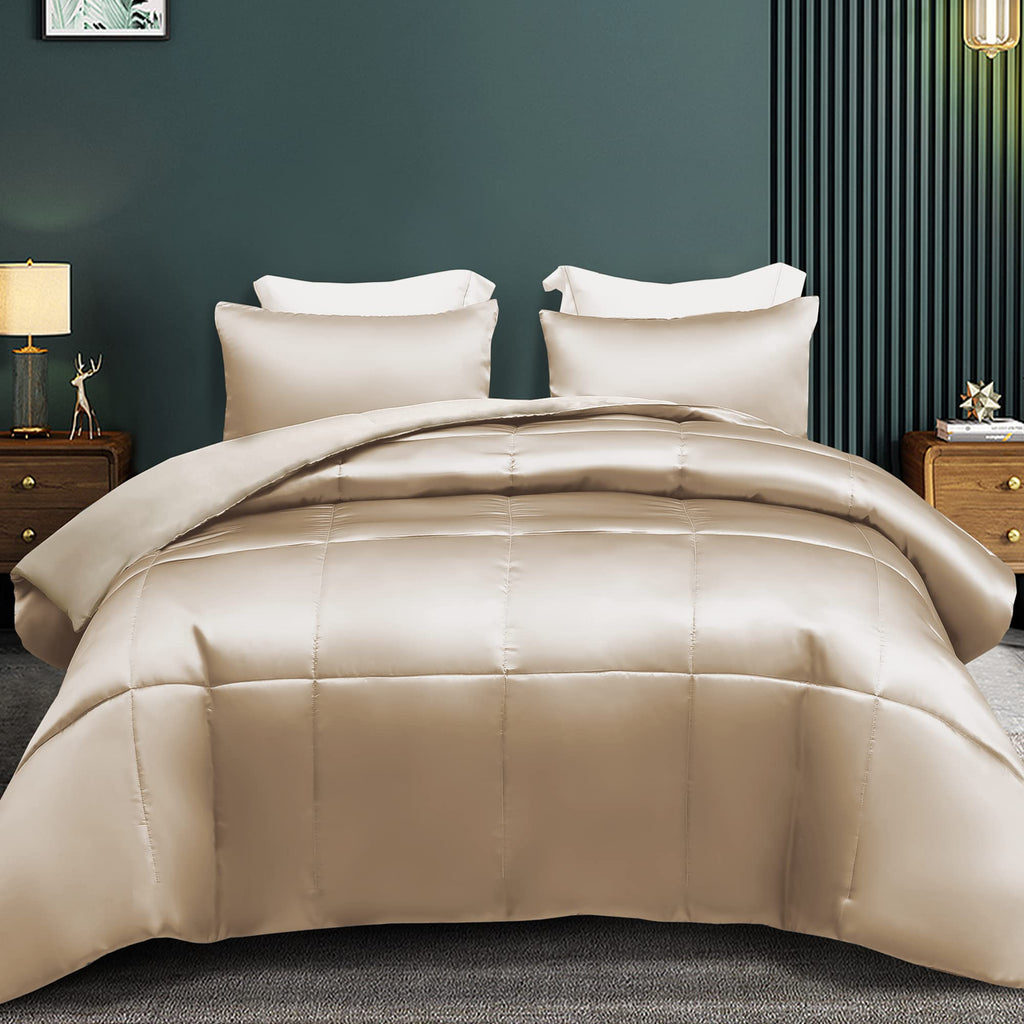 Whale Flotilla 2-Piece Reversible Silky Soft Twin Size Comforter Bedding Set, Luxurious Satin Comforters with Satin Pillowcase, Lightweight Duvet for All Seasons, Black