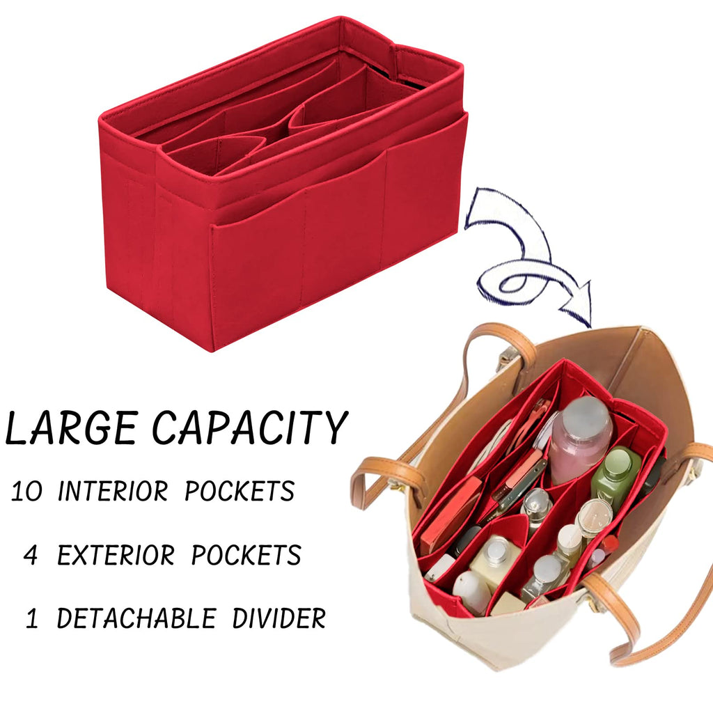 DailyPlus Purse Organizer Insert Felt Bag Organizer Handbag Organizer Insert Bag In Bag Organizer for Tote Purse Bag 14 Pockets Beige Small