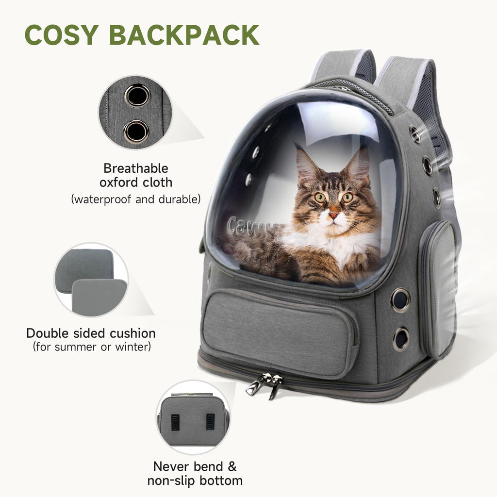 Cawypety Cat Backpack Carrier, Breathable Cat Carrier Large Space Bubble Pet Backpack for Kitty Small Dog up to 12lbs, Transparent & Foldable Pet Carrier for Travel Hiking (Black