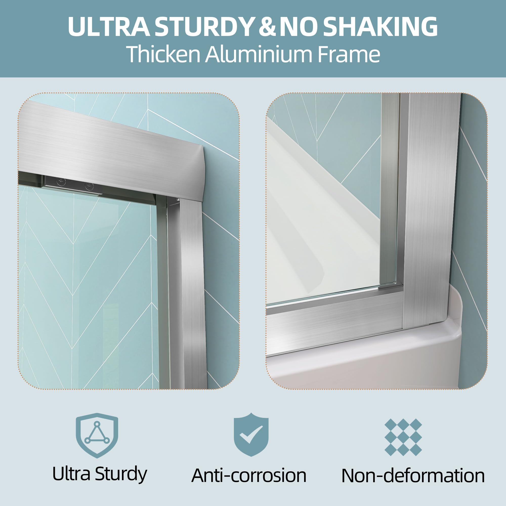 GETPRO Shower Door Sliding 44-48 in. W x 72 in. H Semi-Frameless Bypasss Double Sliding Doors for Shower,1/4 inch Clear Tempered Walk-in Shower Glass Door Brushed Nickel
