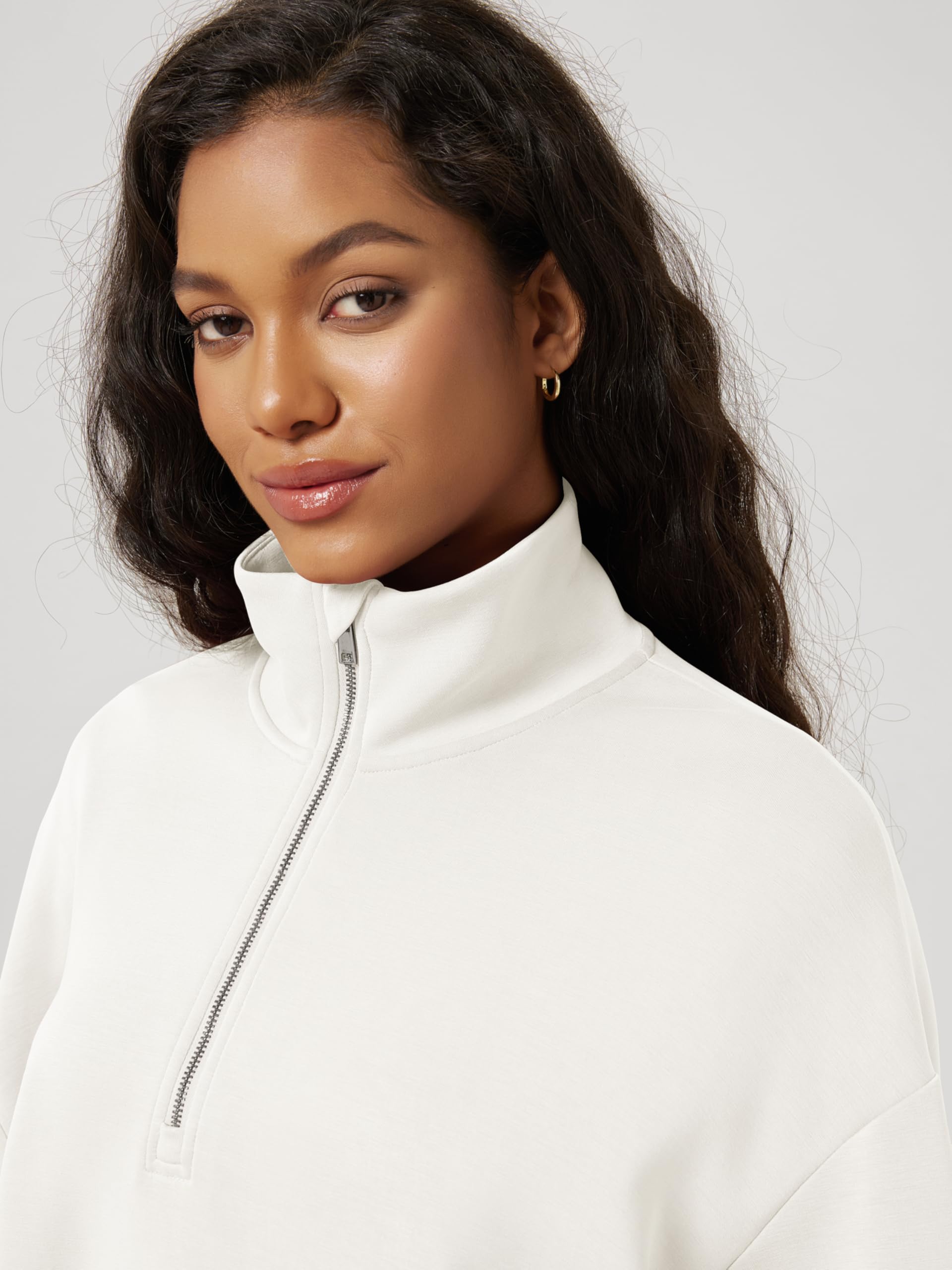 ODODOS Women's Modal Soft Cinchable Sweatshirts Half Zipper Funnel Neck Oversize Pullover with Pockets