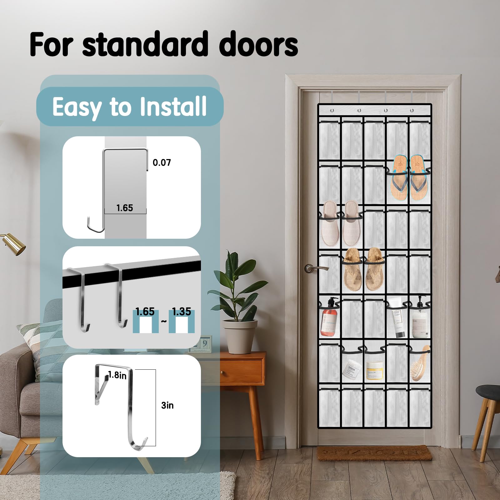 Kotkn 10 Tier Over The Door Organizer - Heavy Duty Hanging Storage Rack with Sturdy Oxford Fabric, Holds 20+ Pairs of Footwear, Boots & Sneakers, Saves 50% Closet Space(Beige)