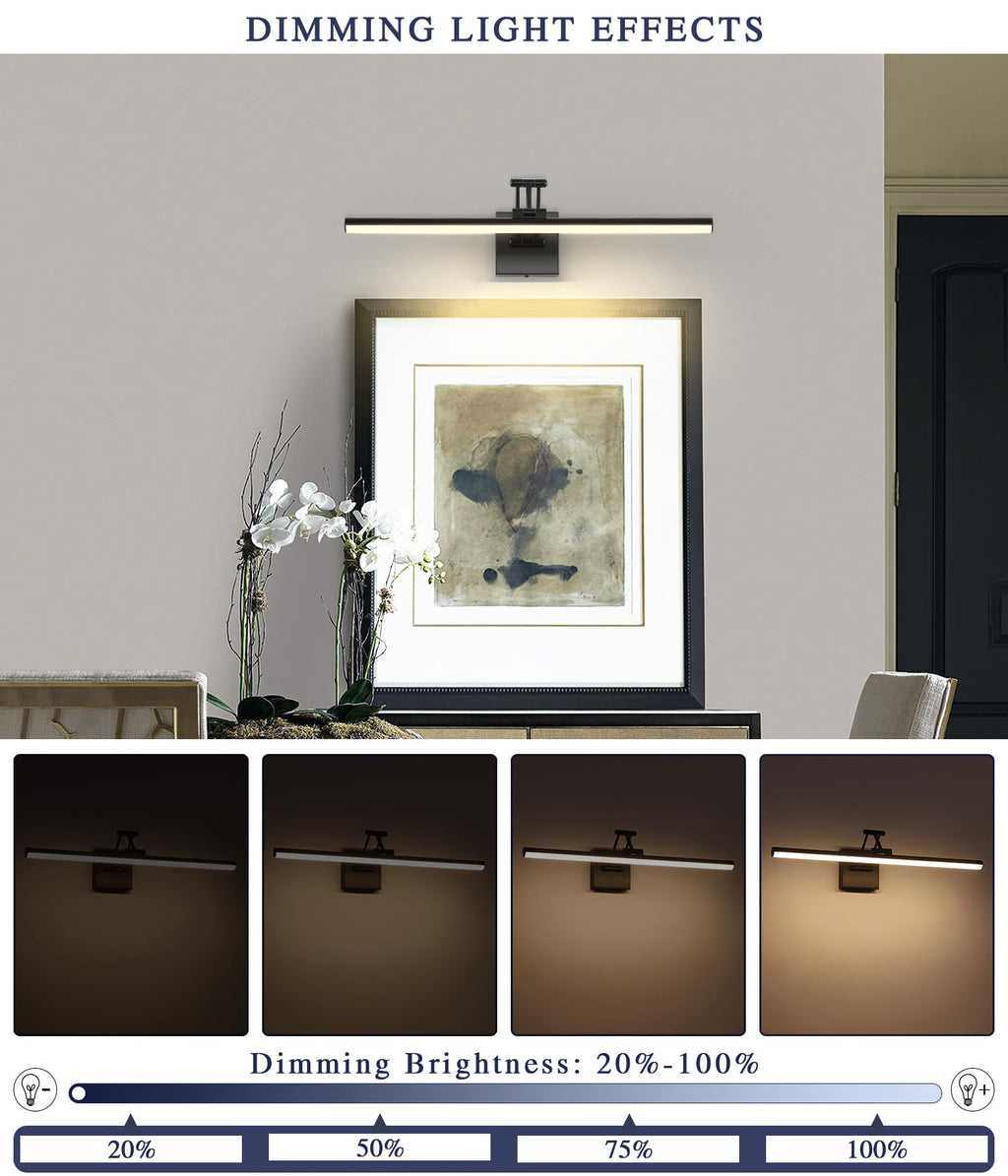 Joossnwell LED Picture Lights for Paintings Dimmable 15.5 Inch Long Hard-Wired Picture Frame Lights Brass Gallery Wall Light with Adjustable Swing Arm Art Display Lamps 7W 3000K Warm White