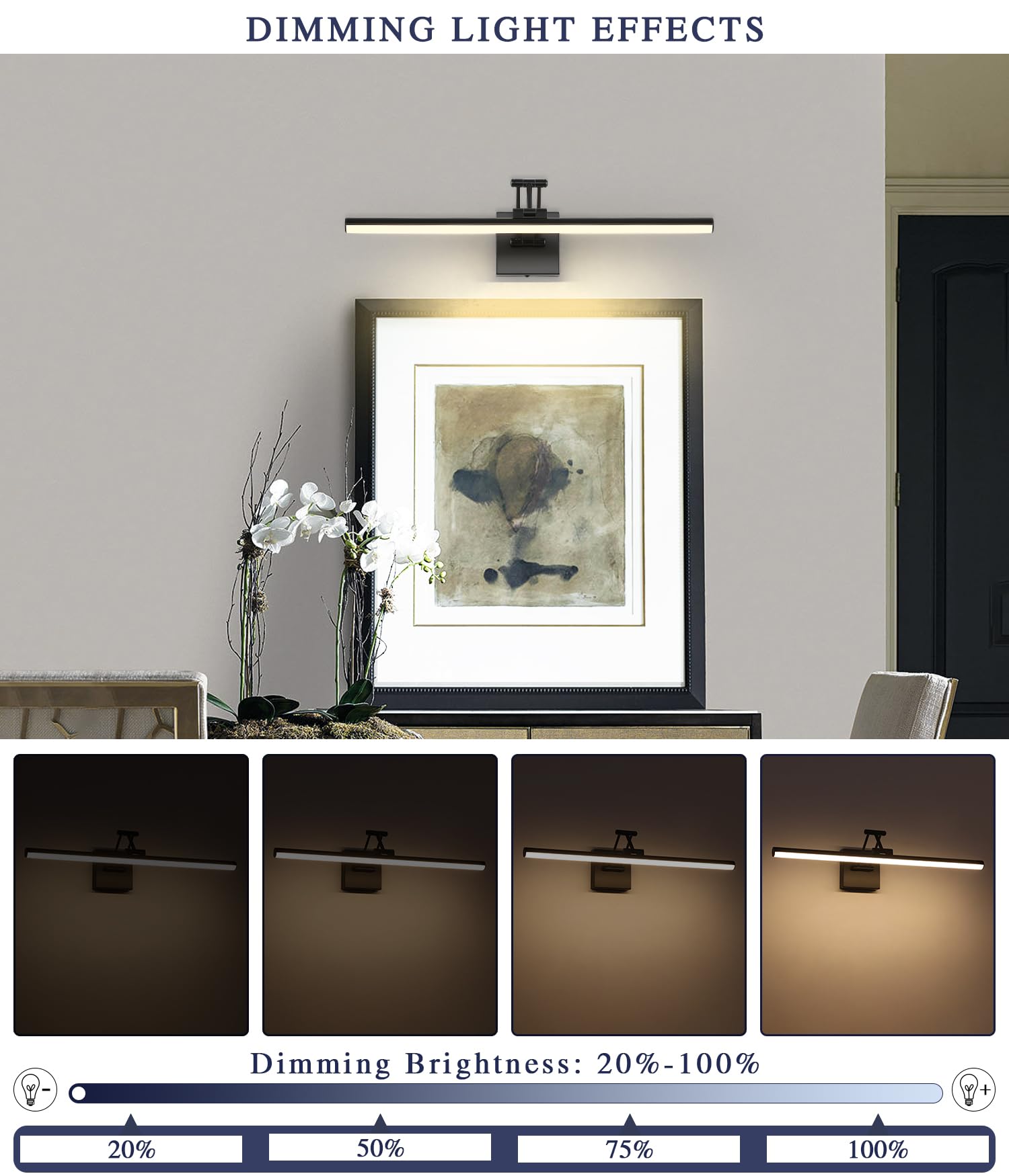 Joossnwell LED Picture Lights for Paintings Dimmable 15.5 Inch Long Hard-Wired Picture Frame Lights Brass Gallery Wall Light with Adjustable Swing Arm Art Display Lamps 7W 3000K Warm White