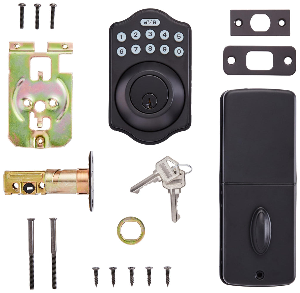 Amazon Basics Electronic Keypad Deadbolt Door Lock with Auto Lock, Touch-Control Keyless Entry, Customizable User Codes, Traditional Design, Matte Black, 1-Pack