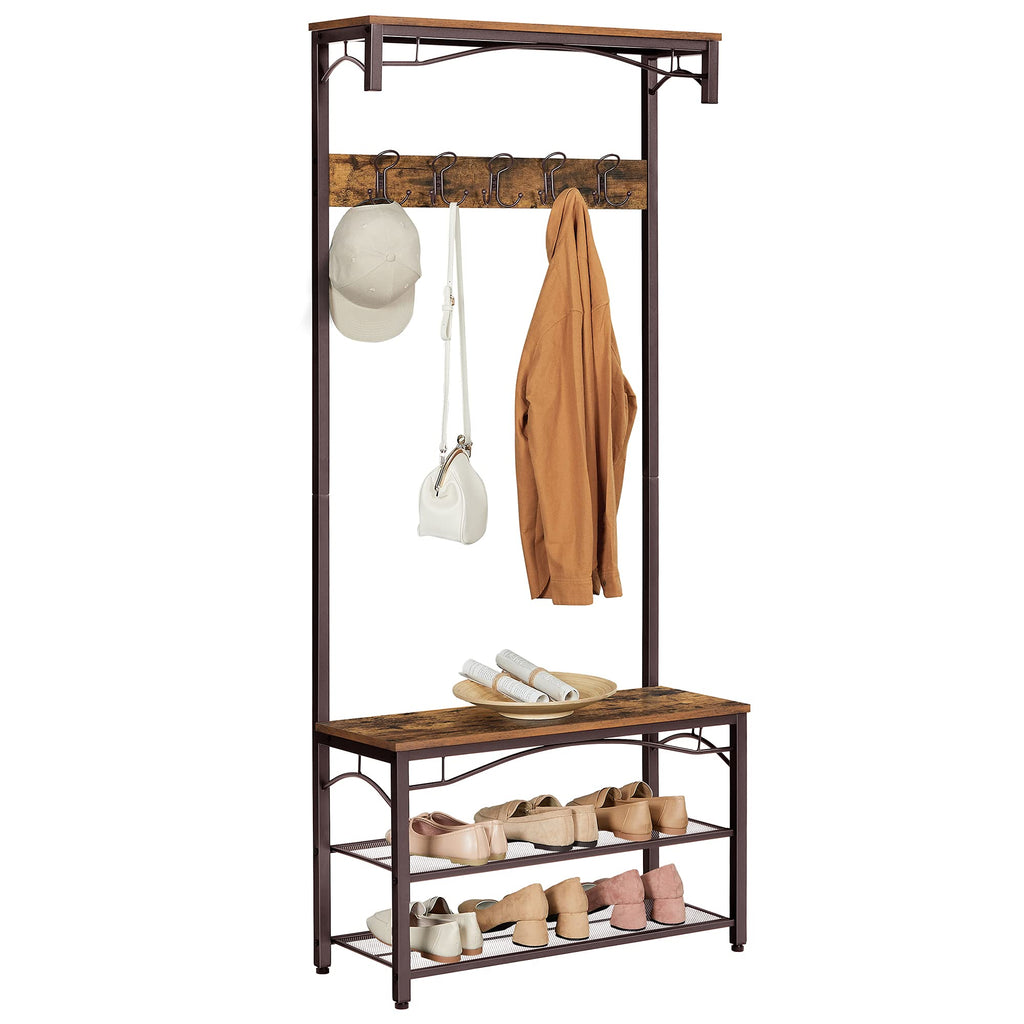 VASAGLE Shoe Bench Rack, 3-Tier Storage Shelf for Entryway Hallway Living Room, Industrial Accent Furniture with Steel Frame, 12.6 x 31.5 x 70.3 Inches, Greige