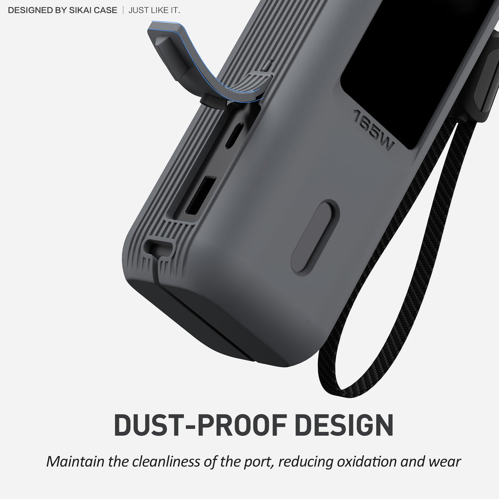 Silicone Case for Anker Laptop Power Bank (25,000mAh 165W) 1/4" Nut Hole,SD/SIM Card Storage, Display Protection&Dustproof, Travel Protective Cover Compatible with Anker Power Bank 165W/ A1695 (Black)