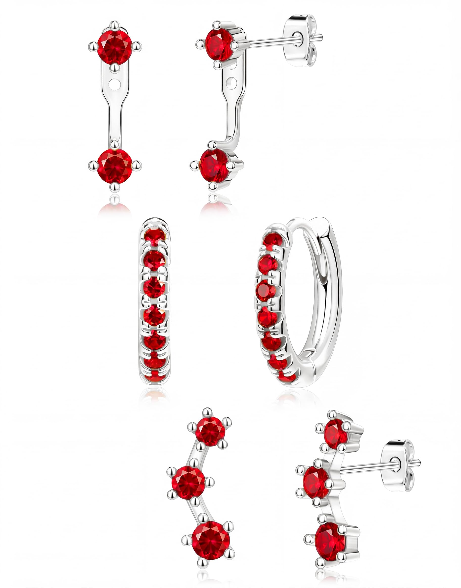 3 Pairs Dainty Small Earrings Set for Women Trendy, Birthstone Stud Huggie Hoop Jacket Stack for Cartilage Helix, Gold Plated Hypoallergenic Cute Women Fashion Accessories Western Jewelry Gifts