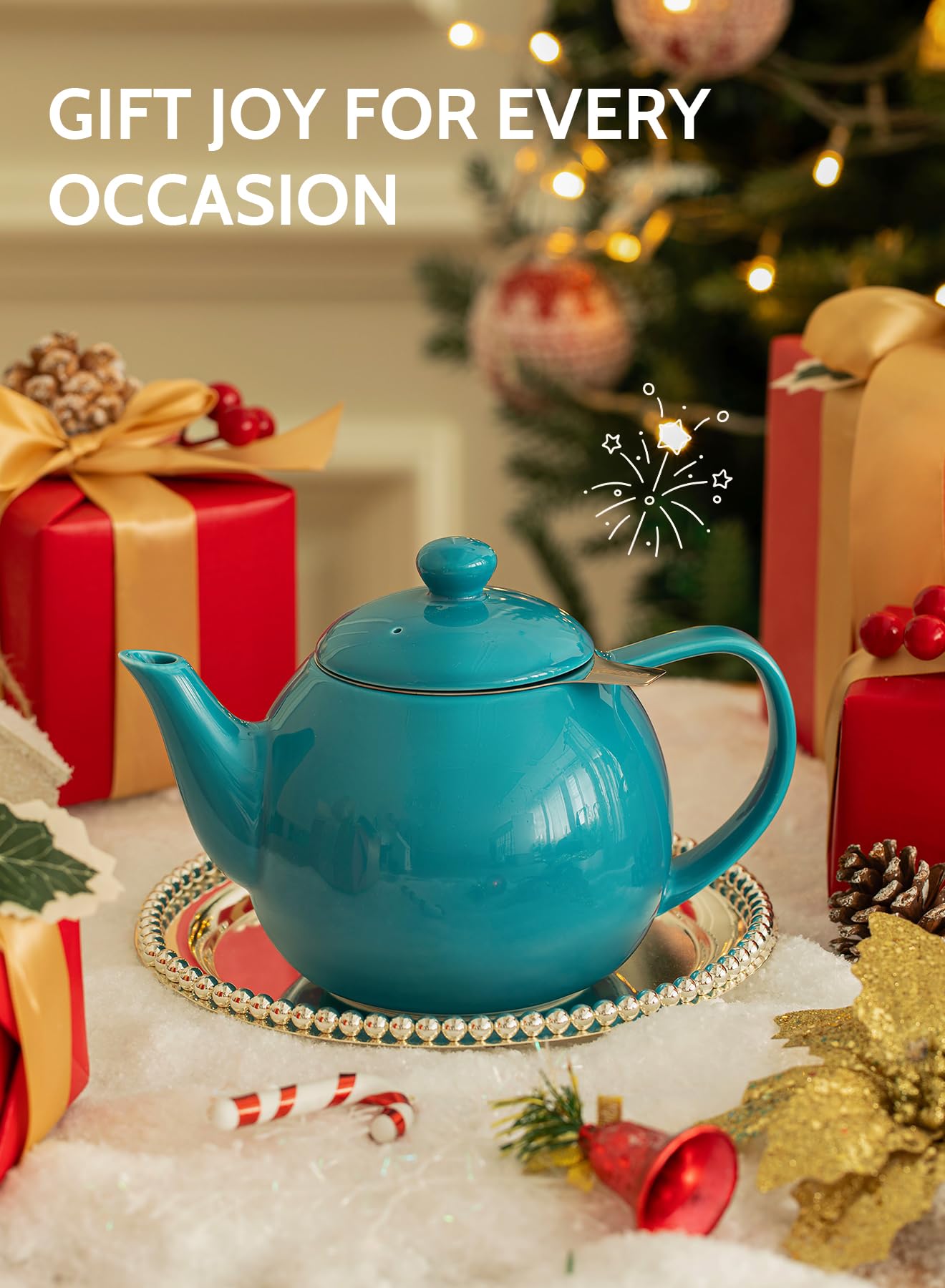 Sweese Porcelain Teapot 27 oz with Infuser for Loose Leaf Tea, Bluish Grey