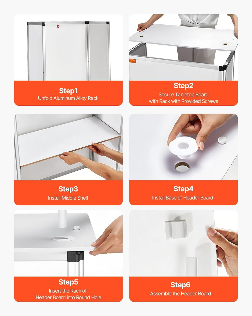 VEVOR Promotion Counter Table, Portable Tradeshow Podium Table, 30.91" x 14.96" x 71.46", Display Exhibition Counter Stand Booth Fair with Wall, Pop Up Podium with Storage Rack/Carrying Bag