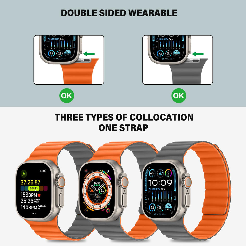 Bisikor Compatible with Apple Watch Band 49 46 45 44 42 41 40 38mm, Double Sided Wearable Silicone Magnetic Strap for iWatch Ultra SE Series 11 10 9 8 7 6 5 4 3 2 1 (38/40/41/42, Beige/Gray)