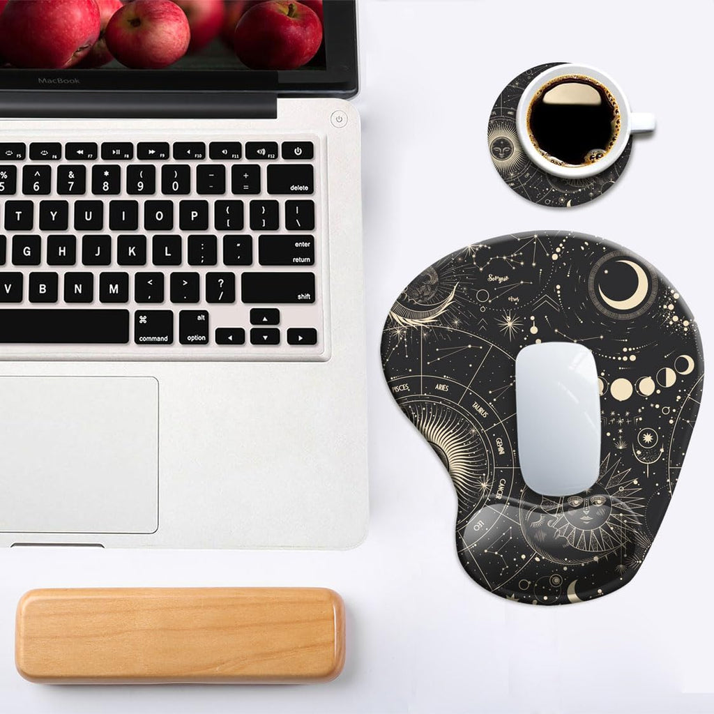 DOOKE Ergonomic Mouse Pad with Wrist Support and Coaster,Mouse Pads with Non-Slip PU Base for Home Office Working Studying Easy Typing & Pain Relief Aesthetic Art