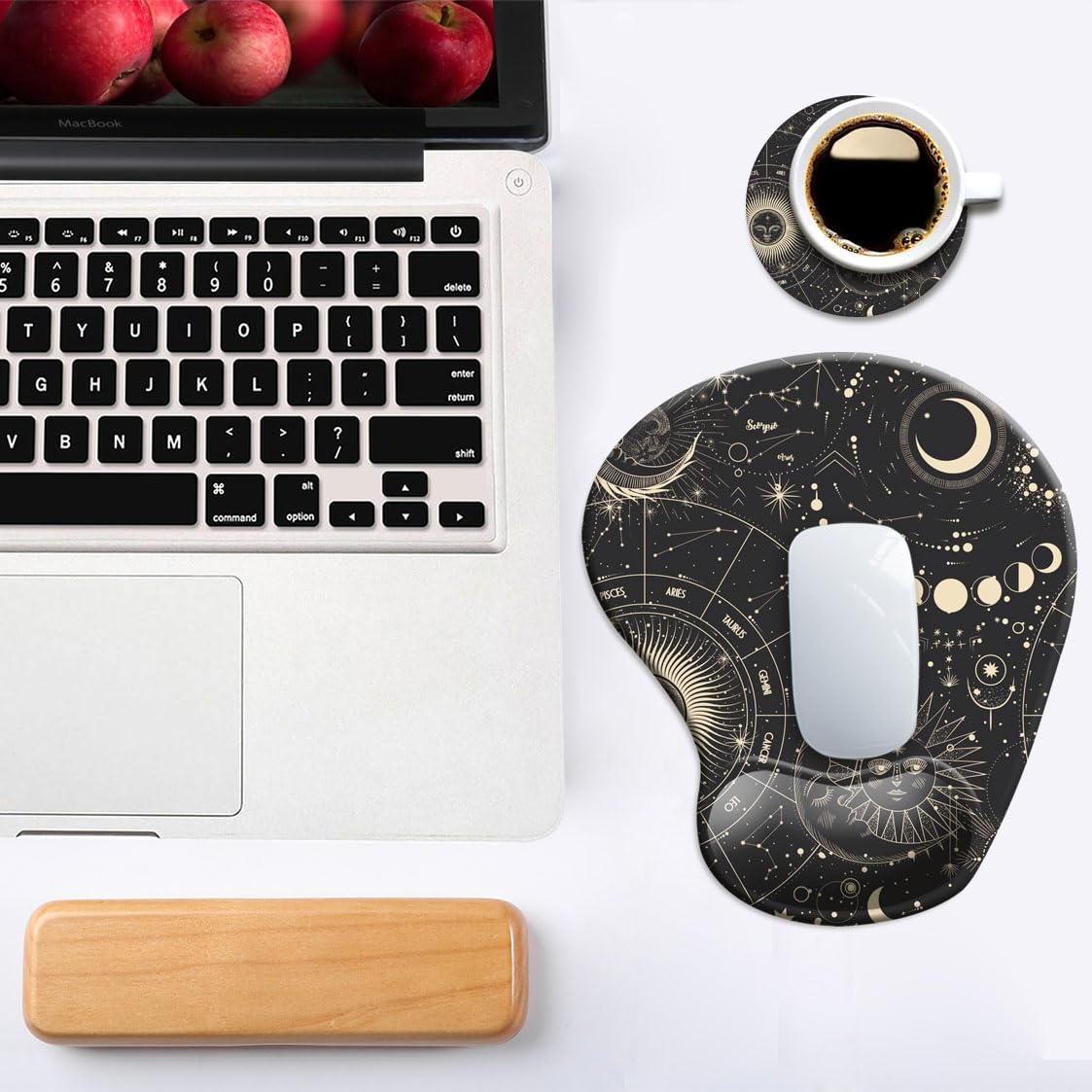 DOOKE Ergonomic Mouse Pad with Wrist Support and Coaster,Mouse Pads with Non-Slip PU Base for Home Office Working Studying Easy Typing & Pain Relief Aesthetic Art