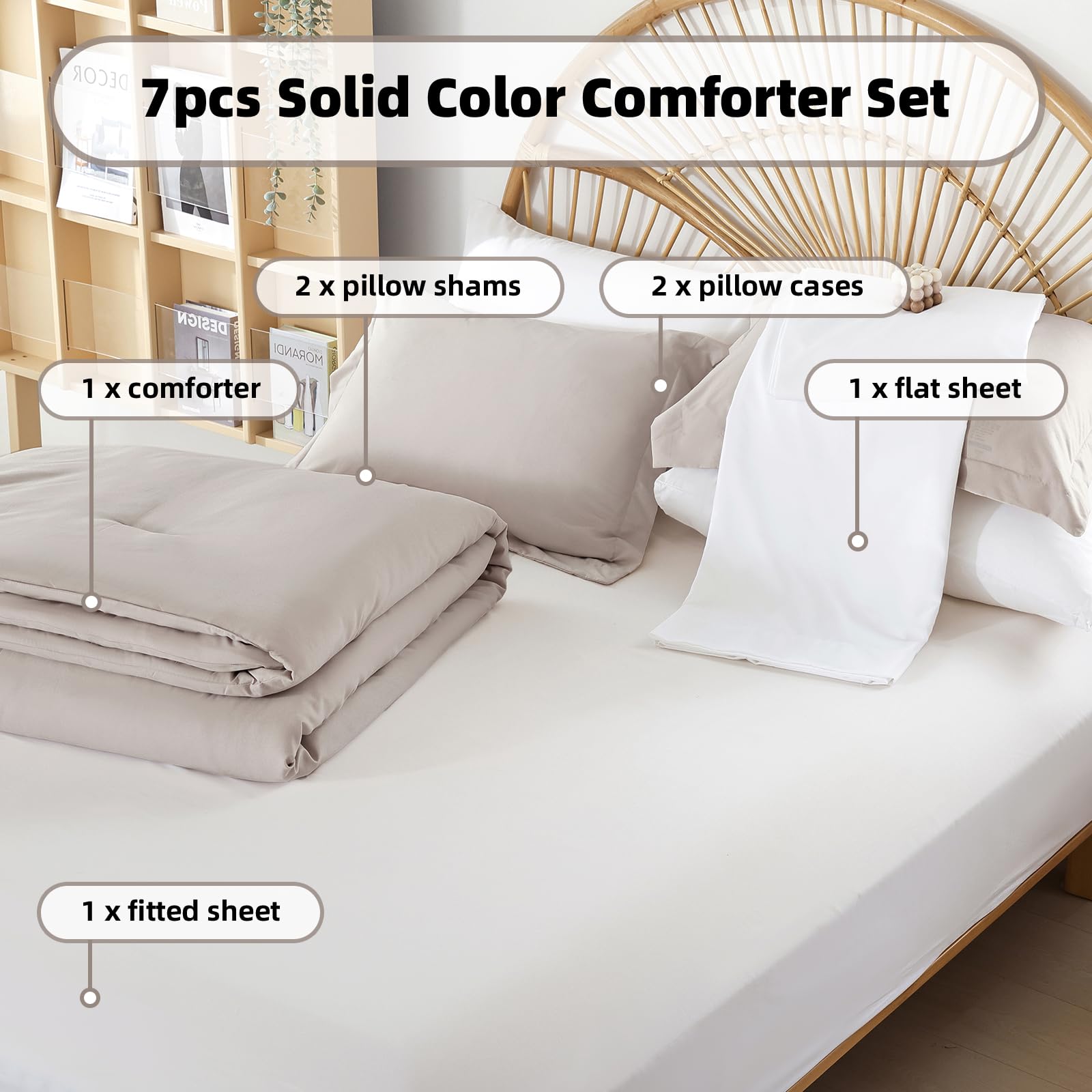 weigelia Twin Comforter Set 5 Pieces Beige Bed in A Bag Soft Queen Bedding Set Lightweight Comforter Set for Women and Men（Comforters, Flat & Fitted Sheets, Pillowcases & Shams）