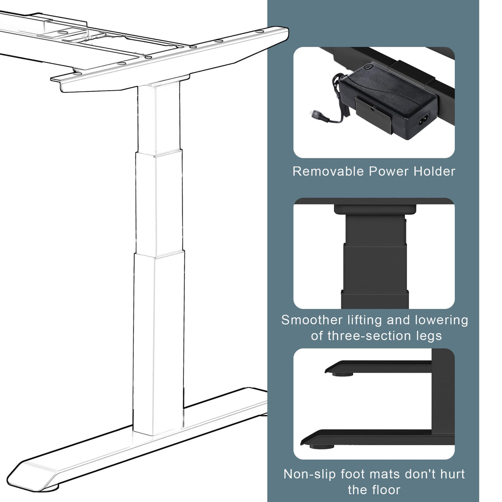 Fromann Dual Motor Electric Standing Desk Frame 3 Tier Legs Height Adjustable Handset with USB A+ C Ports Sit Stand up Desk Base for Home and Office (Black)