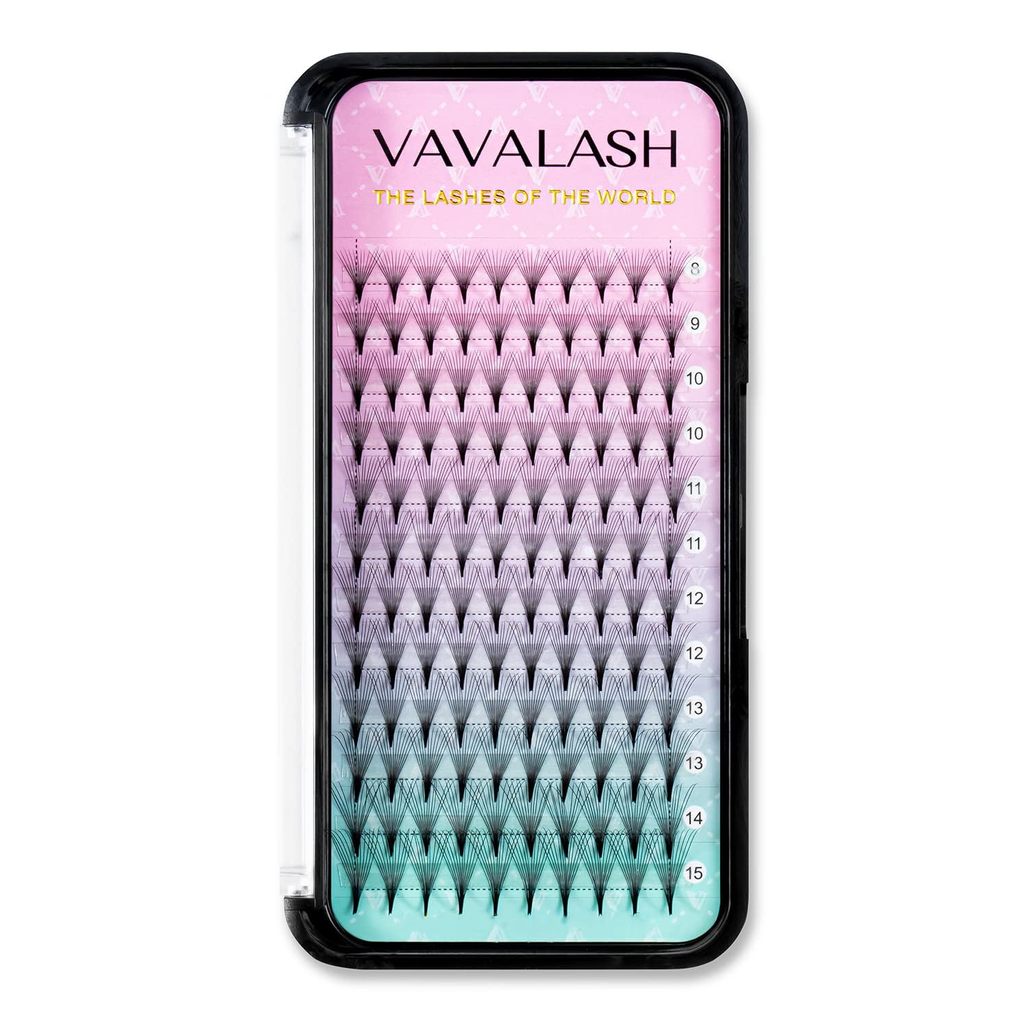 VAVALASH Premade Fans Eyelash Extensions 320 Fans 10D 14D 16D 20D 0.03 0.05 0.07 Thickness C/D Curl Middle Stem Premade Fans Russian Volume Lash Extensions (320 Fans-10D-0.03-D-8-15mm)