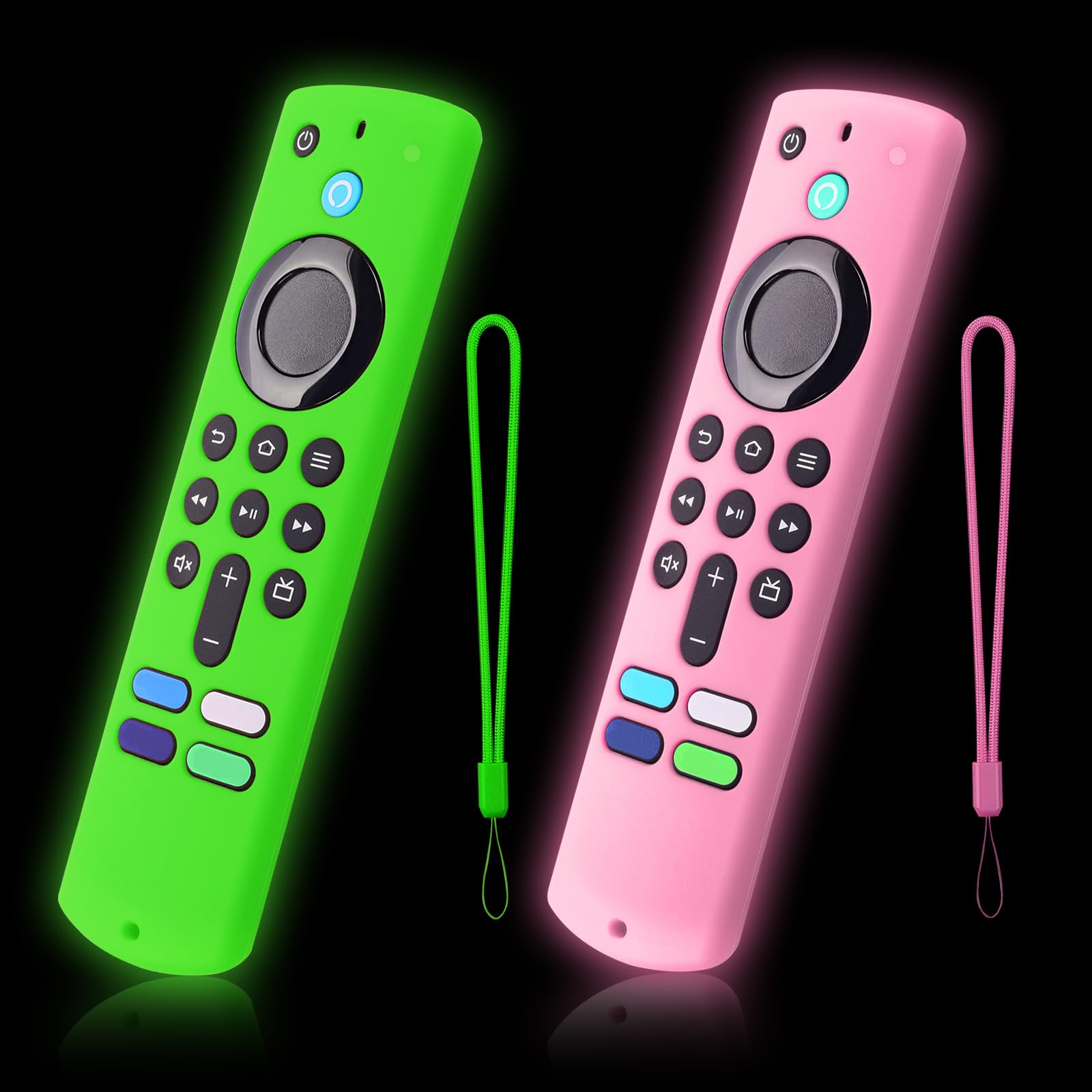 2-Pack Glowing Remote Cover, Silicone Protective Case with Lanyard, Glow Blue and Glow Purple, Compatible with Smart TV Remote Controller