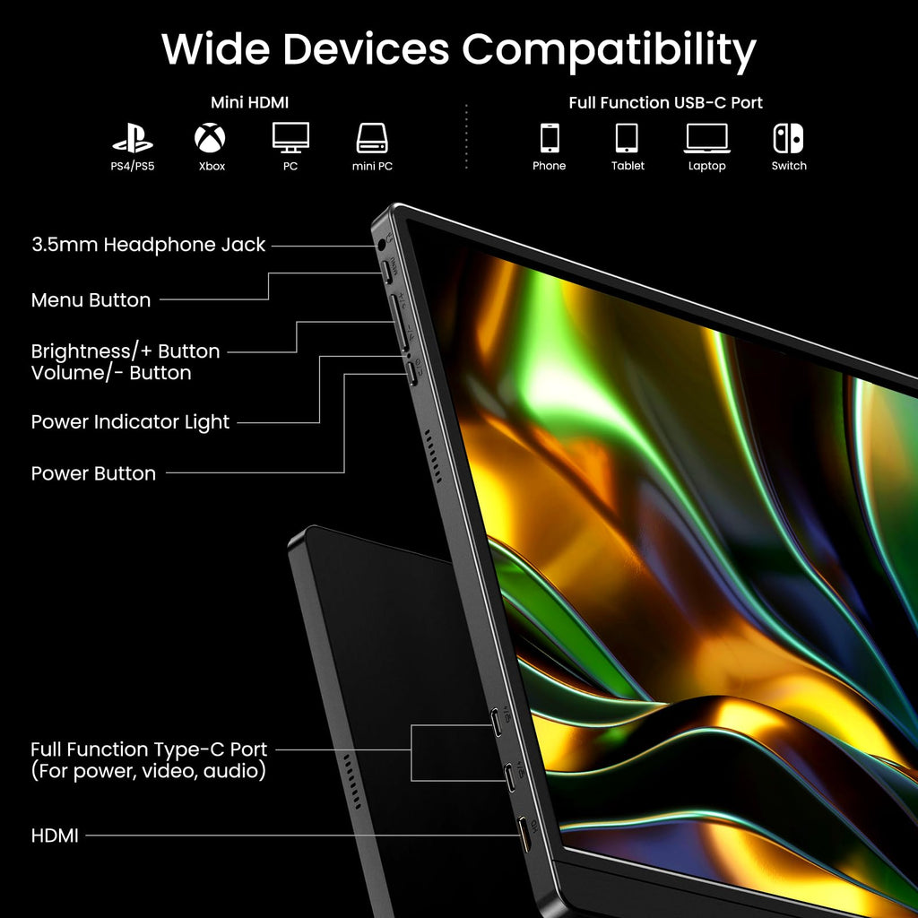 VILVA Portable-Monitor-for-Laptop 14 inch FHD 1920×1200 Built-in Stand,USB-C & HDMI Travel Monitor, HDR Dual Speakers,Ultra-Slim Plug-and-Play External Screen for PC,Mac,Phone,Gaming Consoles