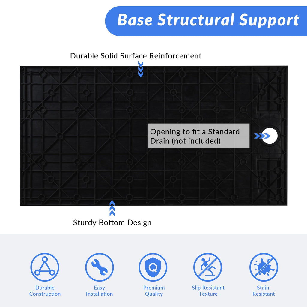WOODBRIDGE 47.25 in L x 31.5 in W Zero Threshold Shower Base with Center Drain, Decorative Drain Plate, Tile Flange, Wheelchair Access, Low Profile, Black