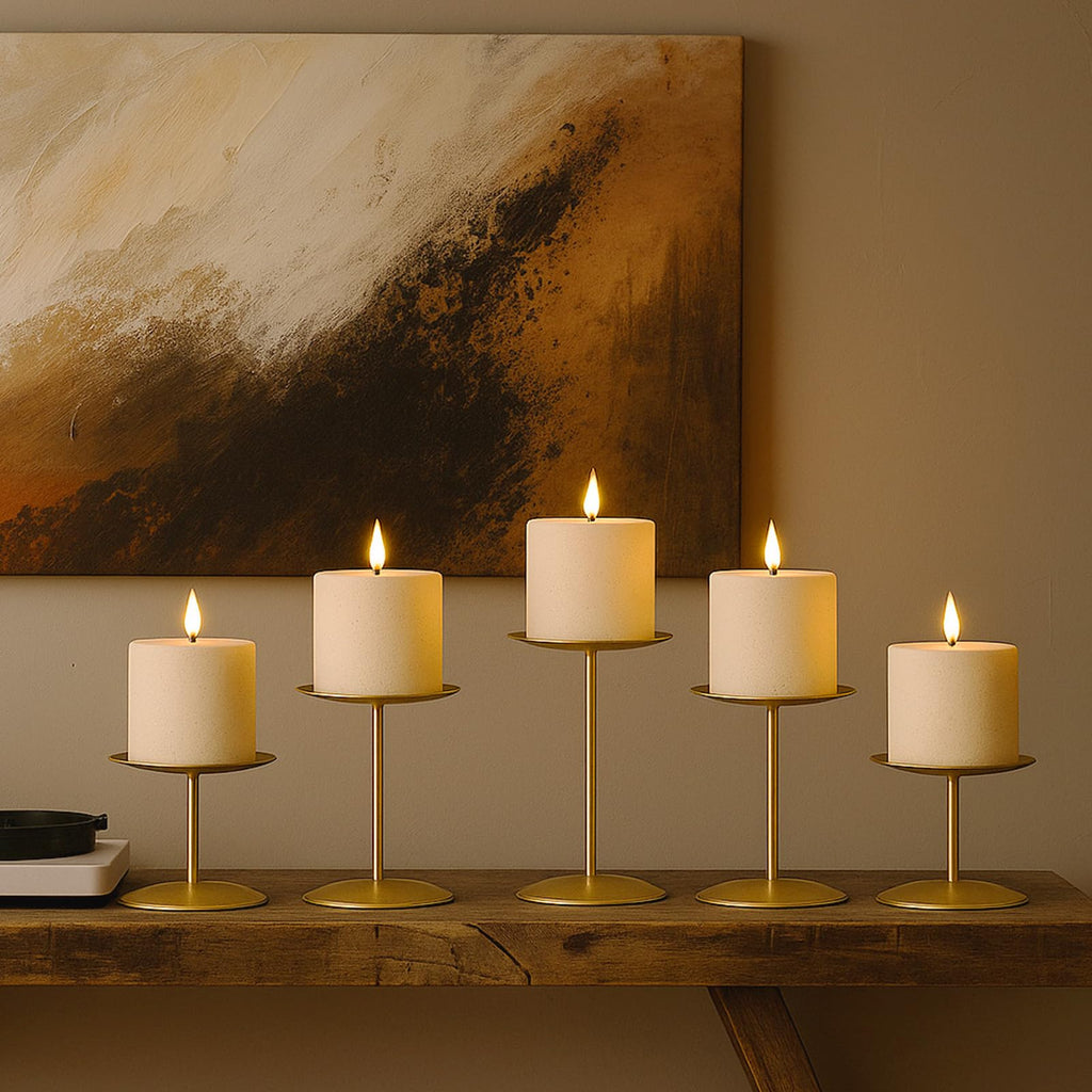 smtyle Modern Black Candle Stand Candelabras, Set of 3 Metal Candleholder Sets for Pillar Candles, Minimalist Farmhouse Decor for Fireplace Mantel & Dining Table Centerpiece
