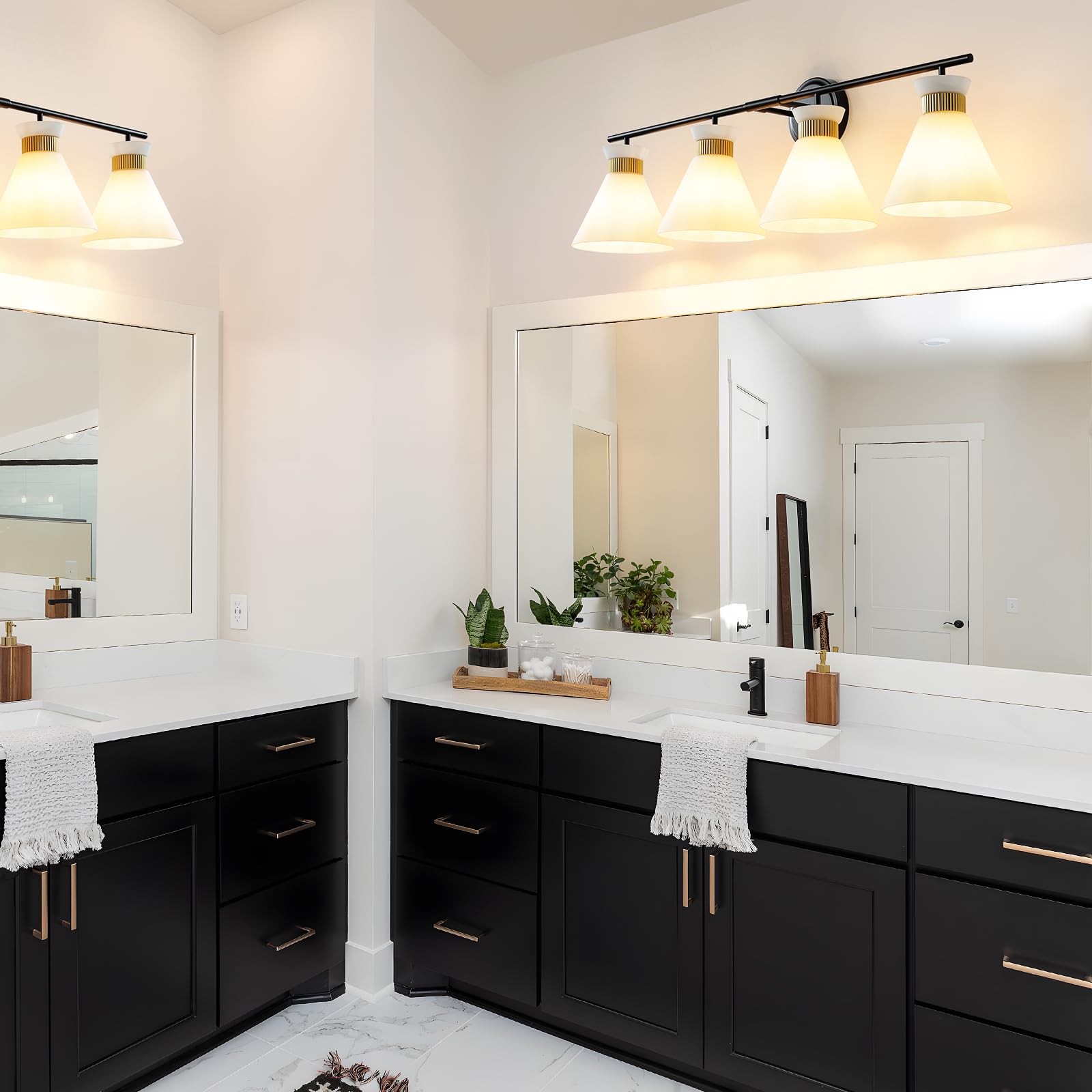 WOSHITU Gold Bathroom Light Fixtures: Modern Vanity Lighting Fixtures 2 Lights for Bathroom Mid Century Vanity Light Sconces Over Mirror with Frosted Milky Glass for Bath Bedroom Makeup