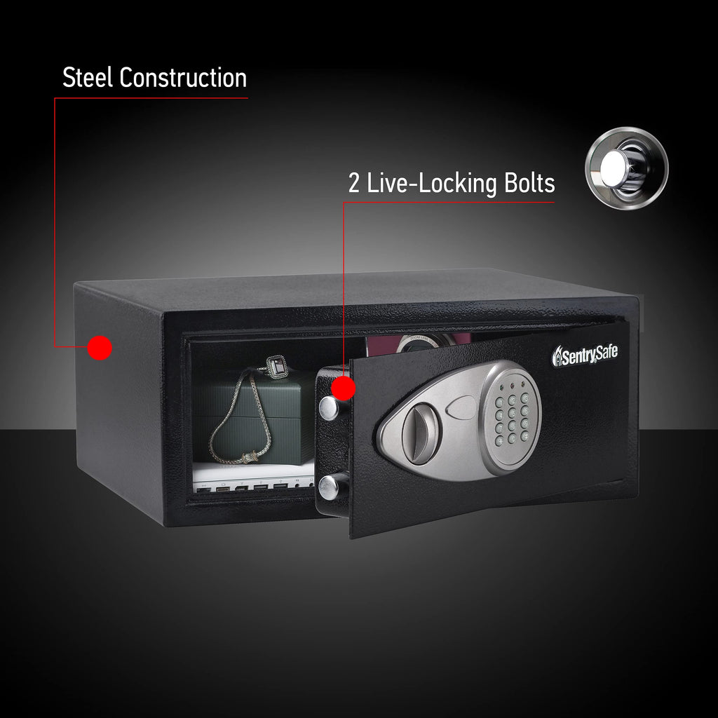 SentrySafe Medium Safe with Digital Keypad, Lock Box with Code has Interior Lining and Bolt Down Kit that Secures Pistol, Money, 0.41 Cubic Feet, 7.6 x 11.4 x 10.4 Inches, X041E